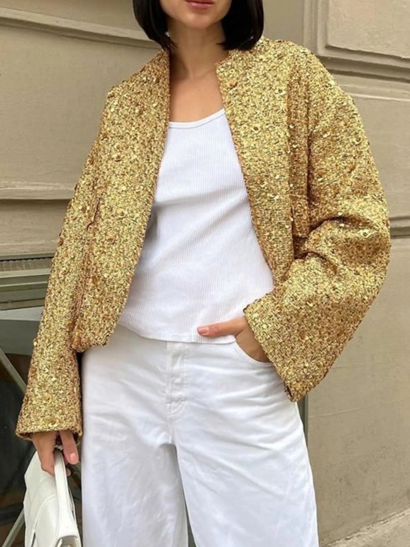 Sequin Long Sleeve Jacket with Pockets - SuzRevera