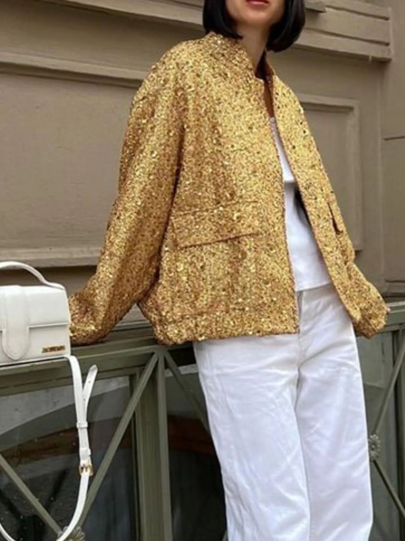 Sequin Long Sleeve Jacket with Pockets - SuzRevera