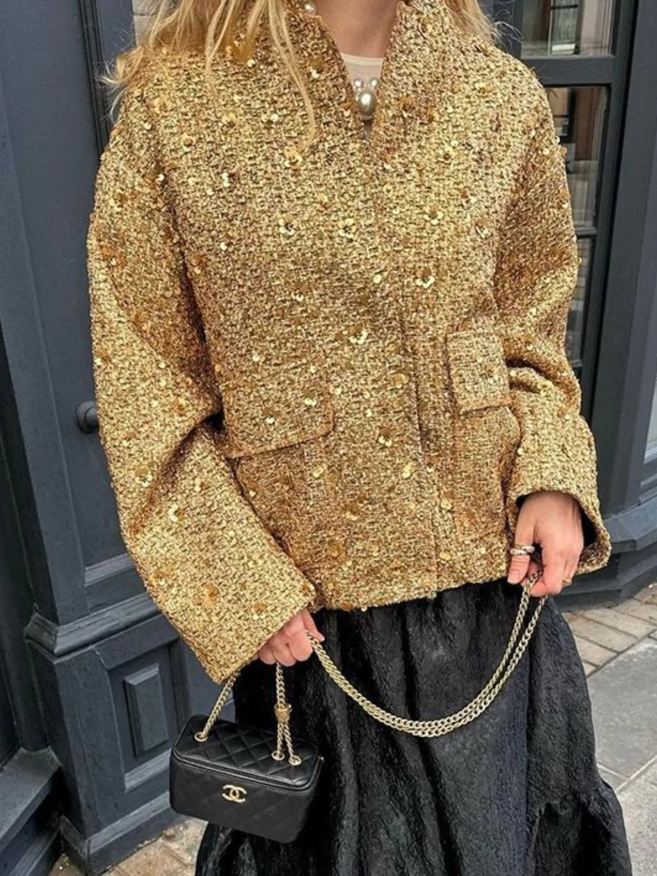 Sequin Long Sleeve Jacket with Pockets - SuzRevera