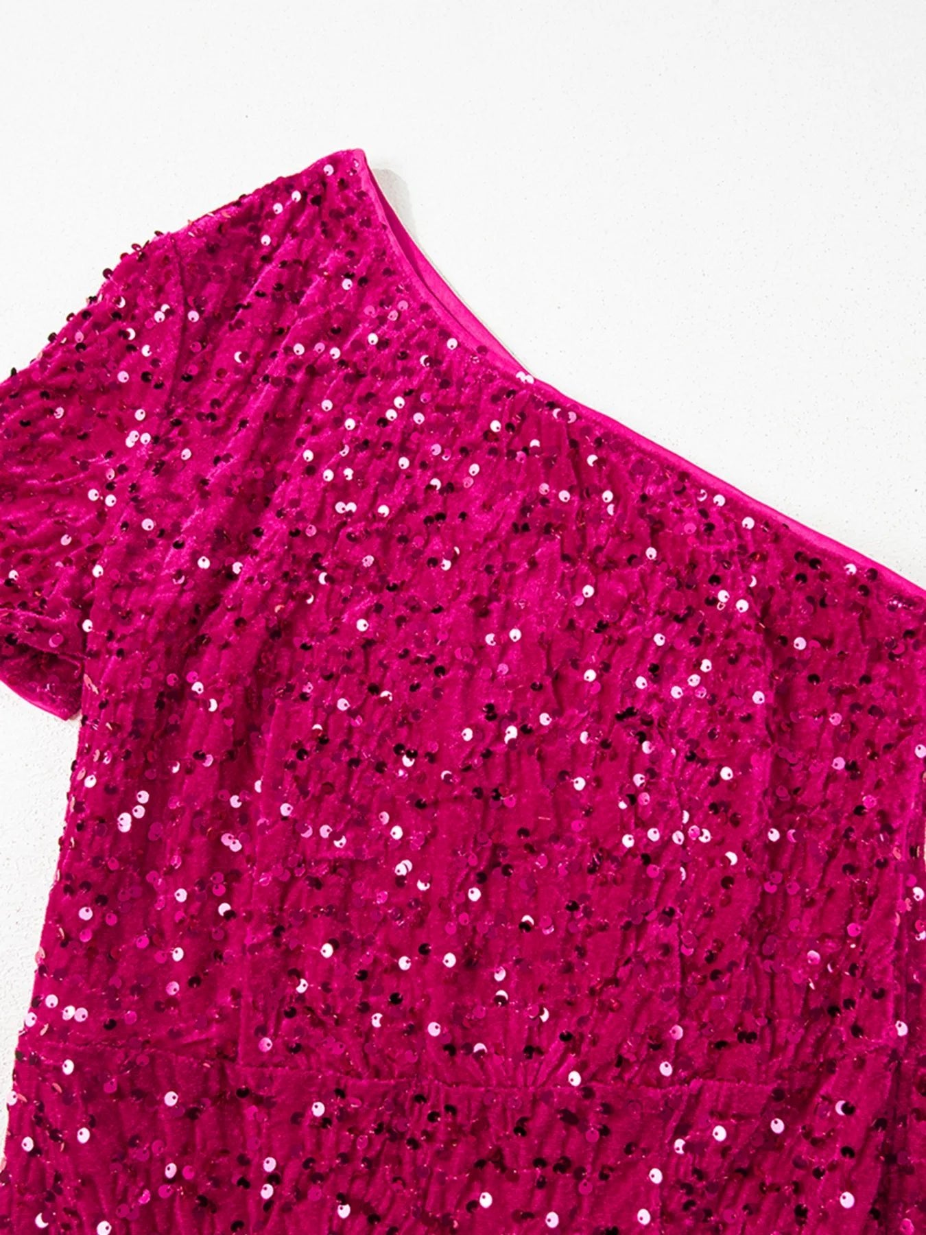 Sequin One-Shoulder Dress with High Slit - SuzRevera
