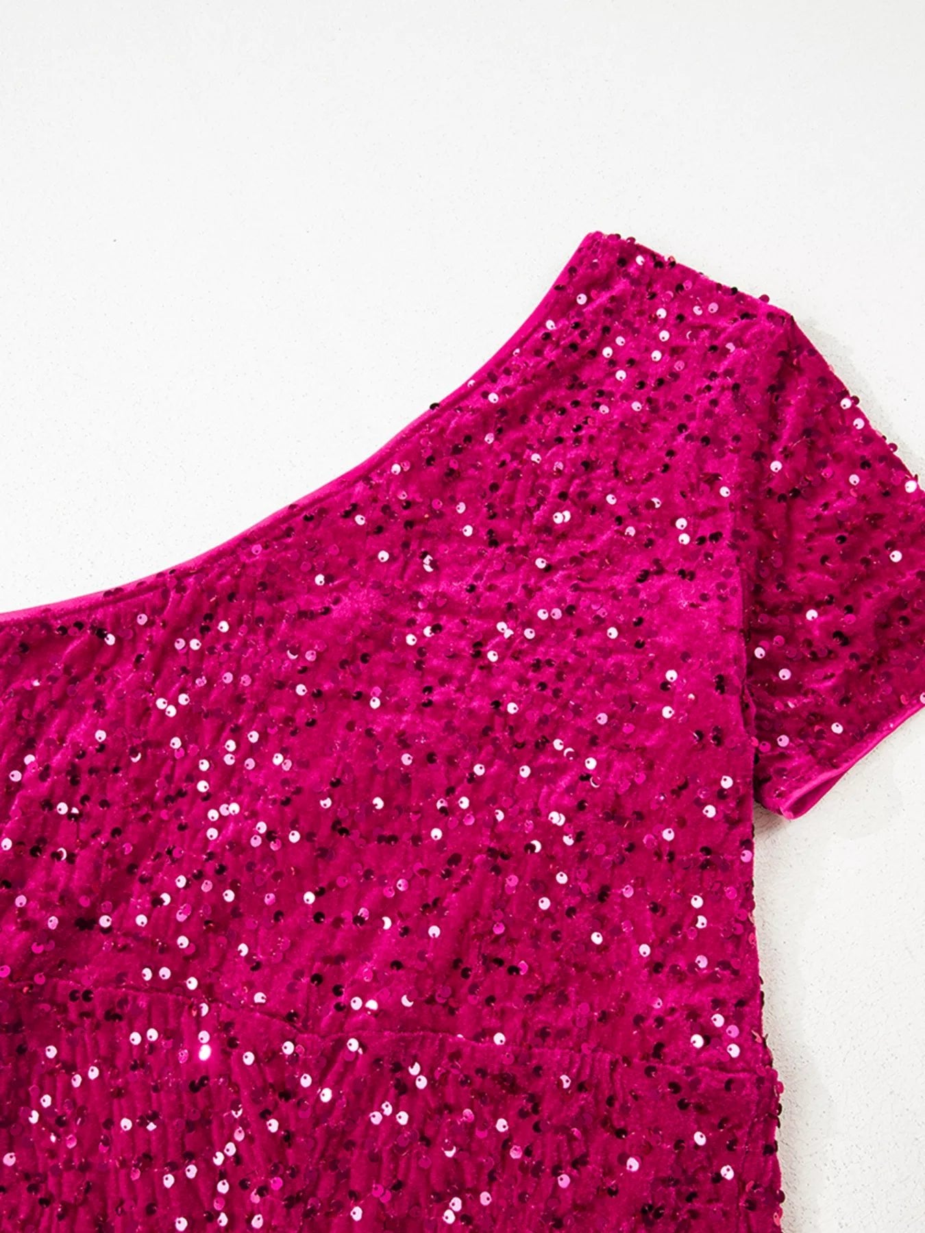 Sequin One-Shoulder Dress with High Slit - SuzRevera