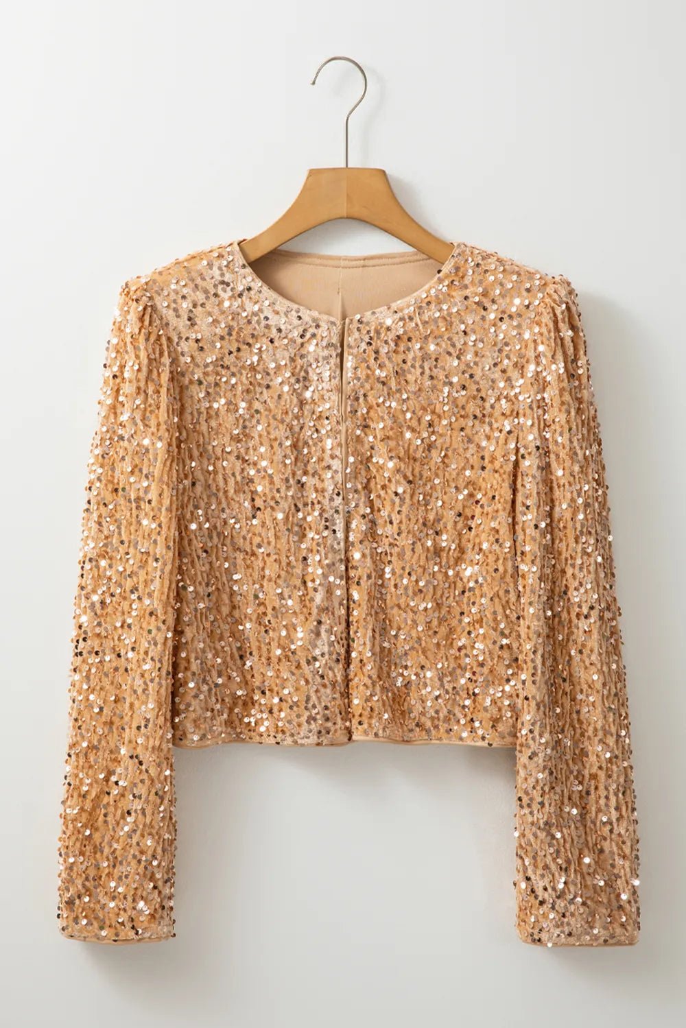 Sequin Open Front Long Sleeve Jacket - SuzRevera