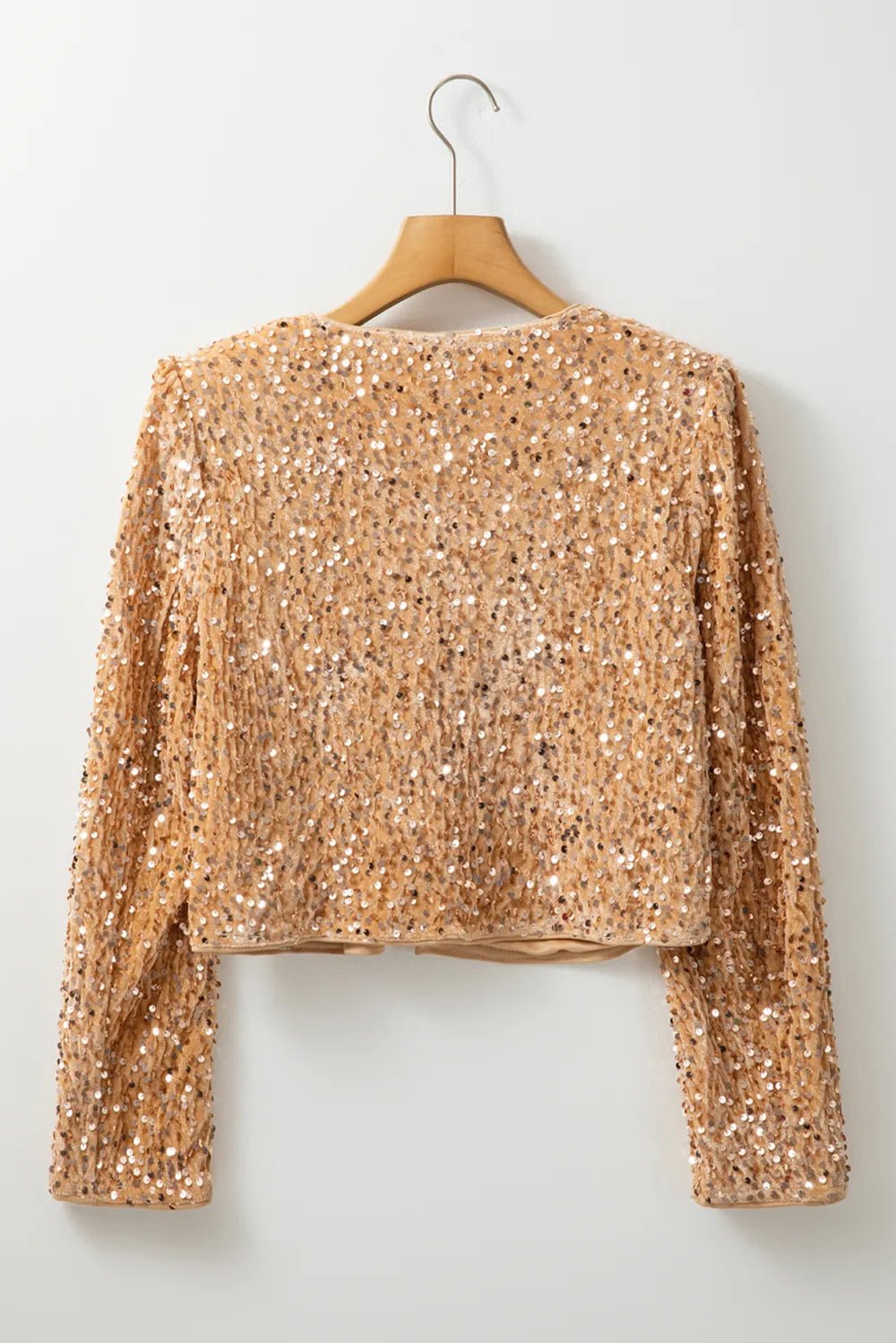 Sequin Open Front Long Sleeve Jacket - SuzRevera