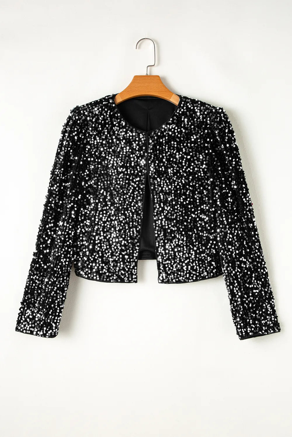 Sequin Open Front Long Sleeve Jacket - SuzRevera