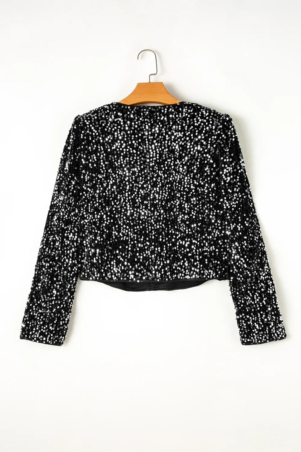 Sequin Open Front Long Sleeve Jacket - SuzRevera