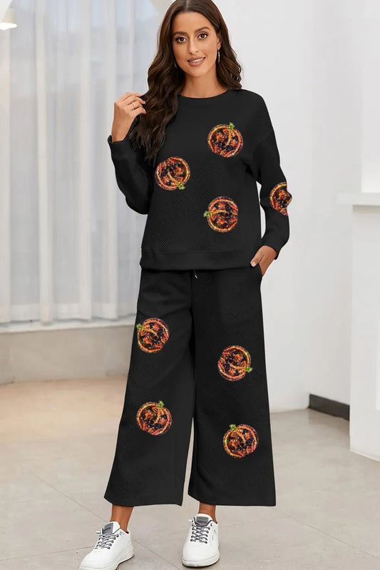 Sequin Patch Pumpkin Top and Pants Set - SuzRevera