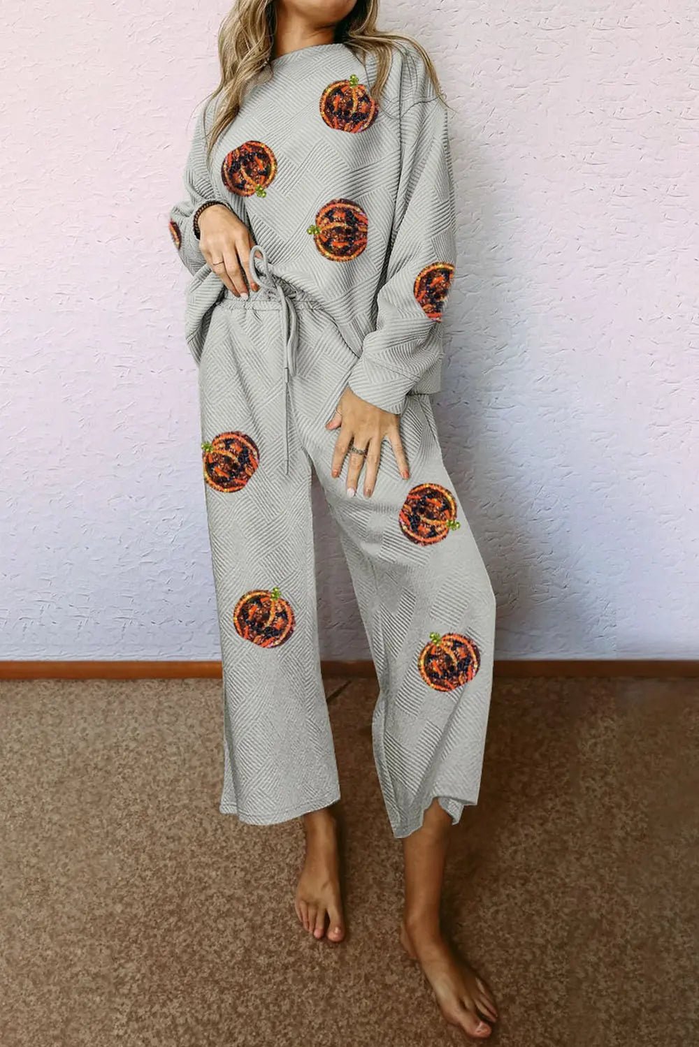 Sequin Patch Pumpkin Top and Pants Set - SuzRevera