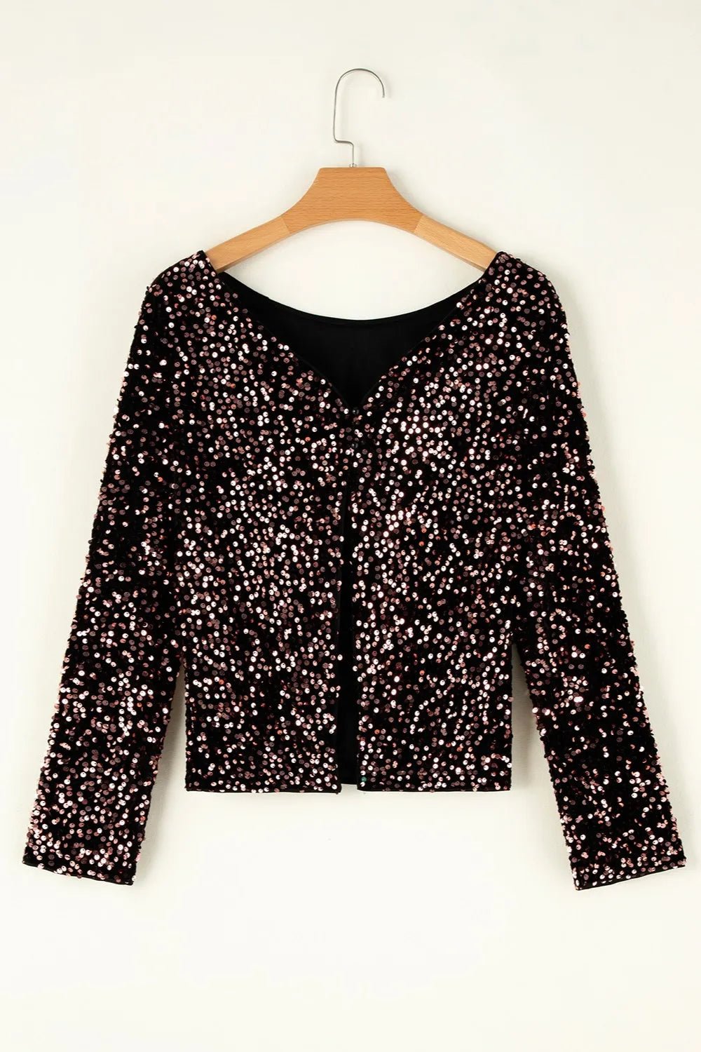Sequin Round Neck Long Sleeve Blouse - SuzRevera