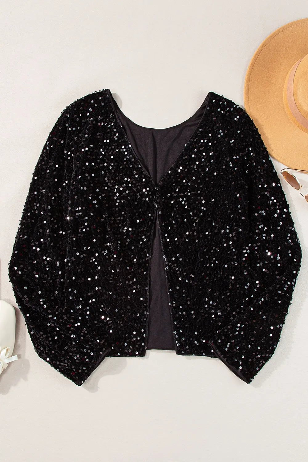 Sequin Round Neck Long Sleeve Blouse - SuzRevera
