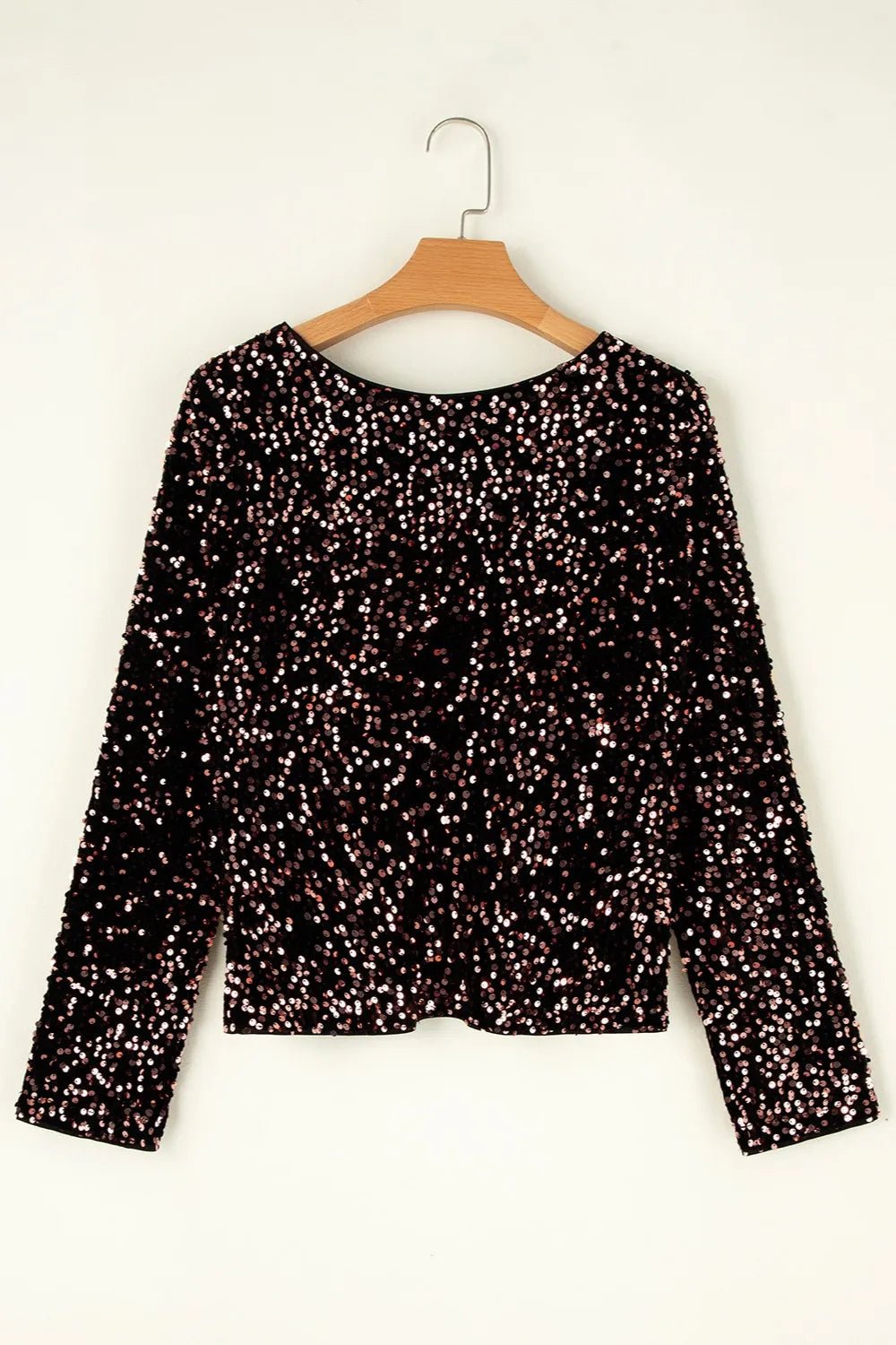 Sequin Round Neck Long Sleeve Blouse - SuzRevera