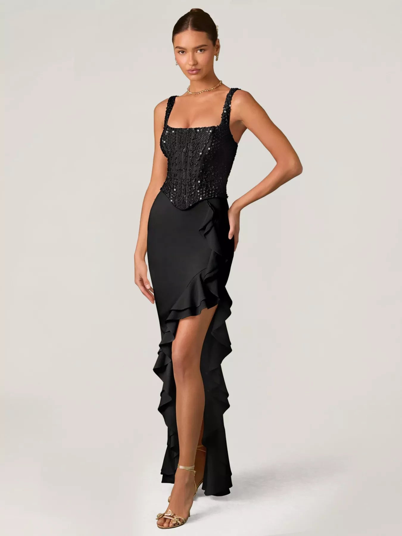 Sequin Ruffle Hem Maxi Dress - SuzRevera