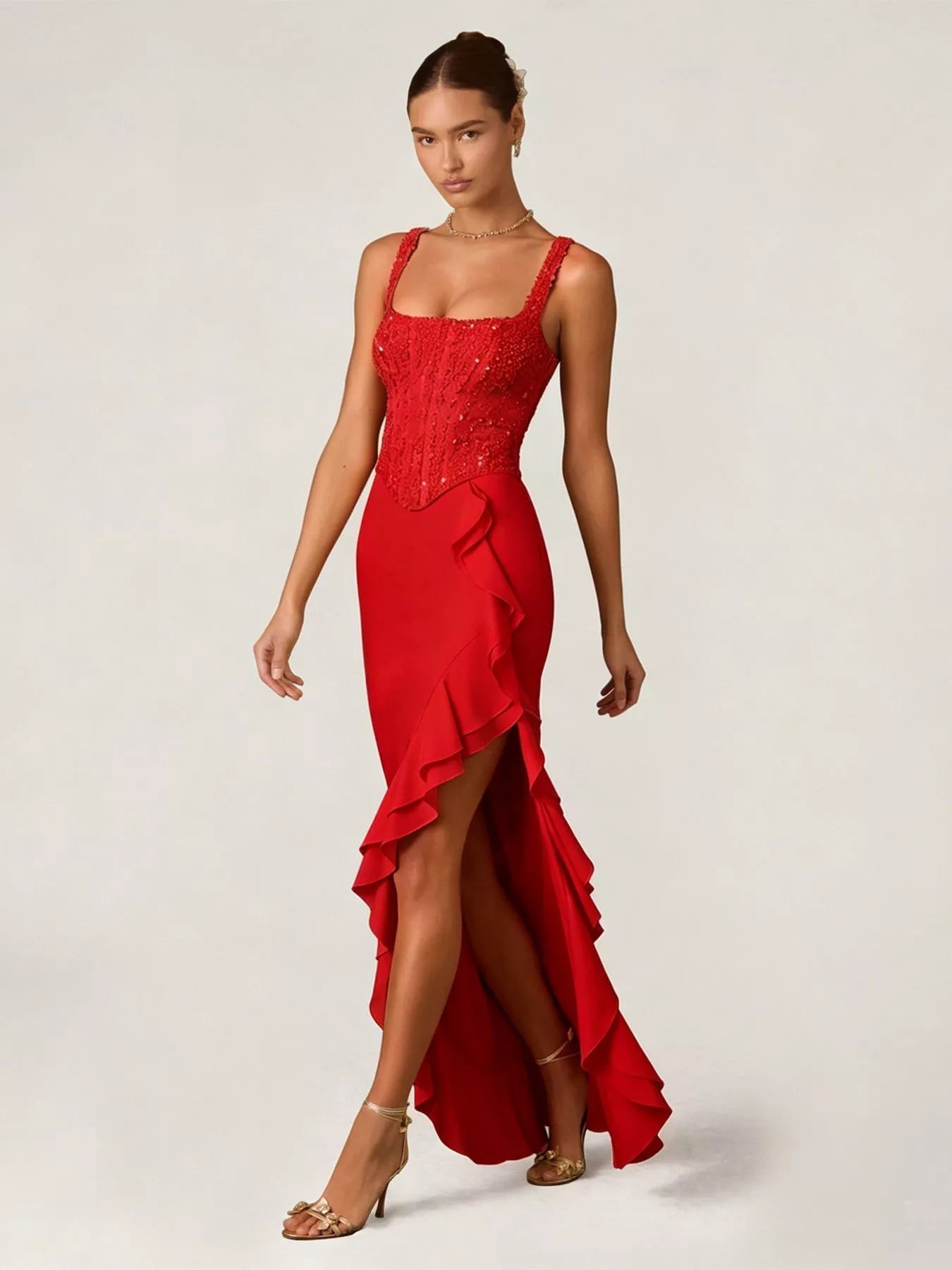 Sequin Ruffle Hem Maxi Dress - SuzRevera