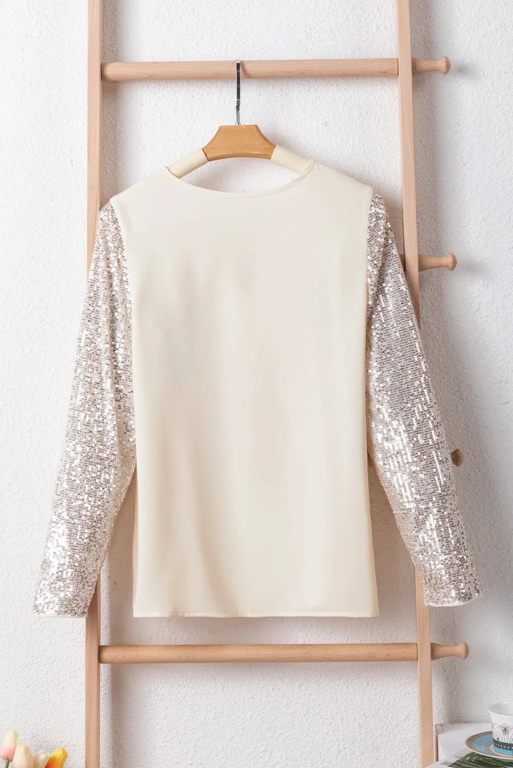 Sequin V-Neck Long Sleeve Blouse - SuzRevera