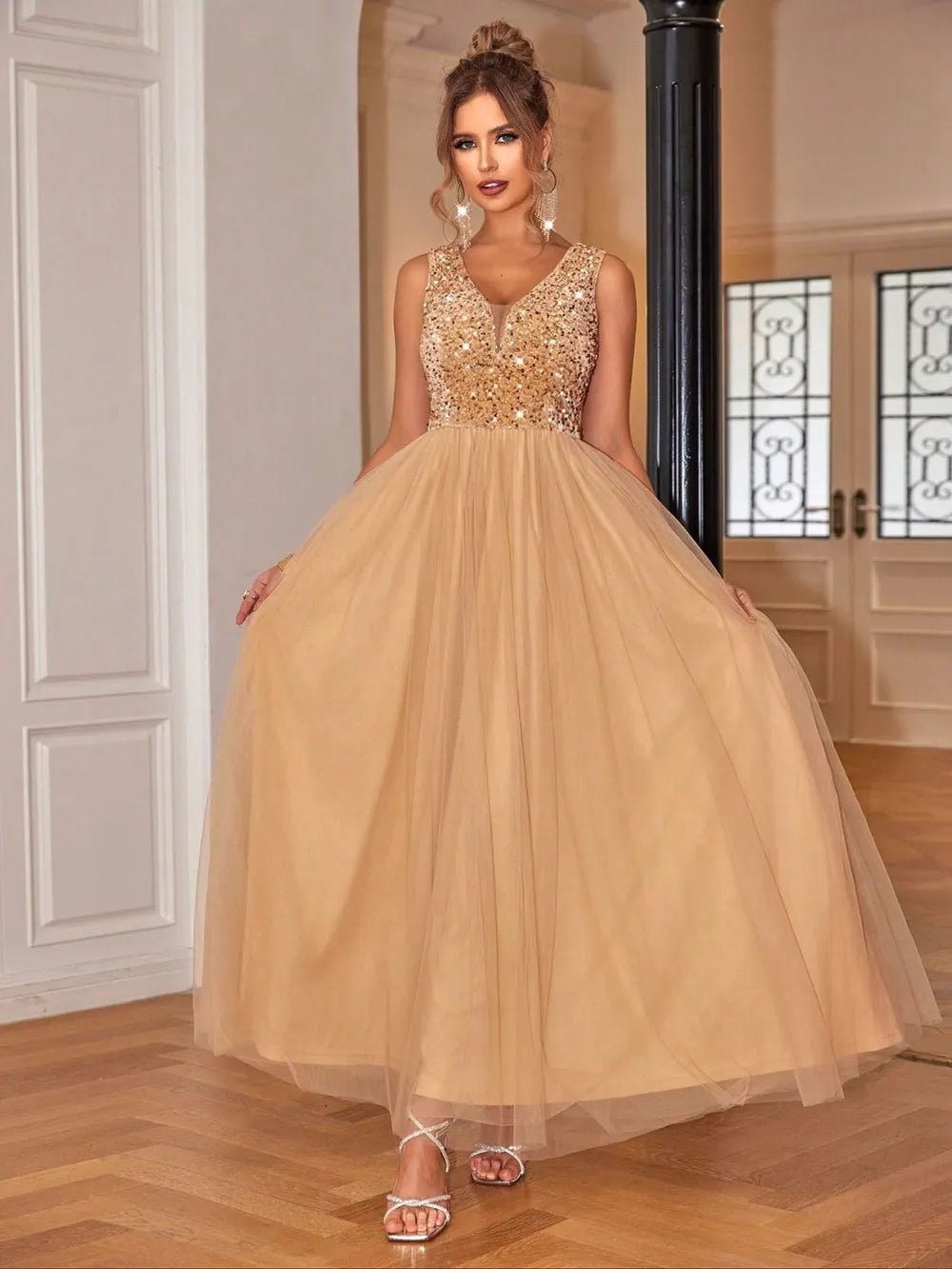 Sequin V - Neck Sleeveless Dress - SuzRevera