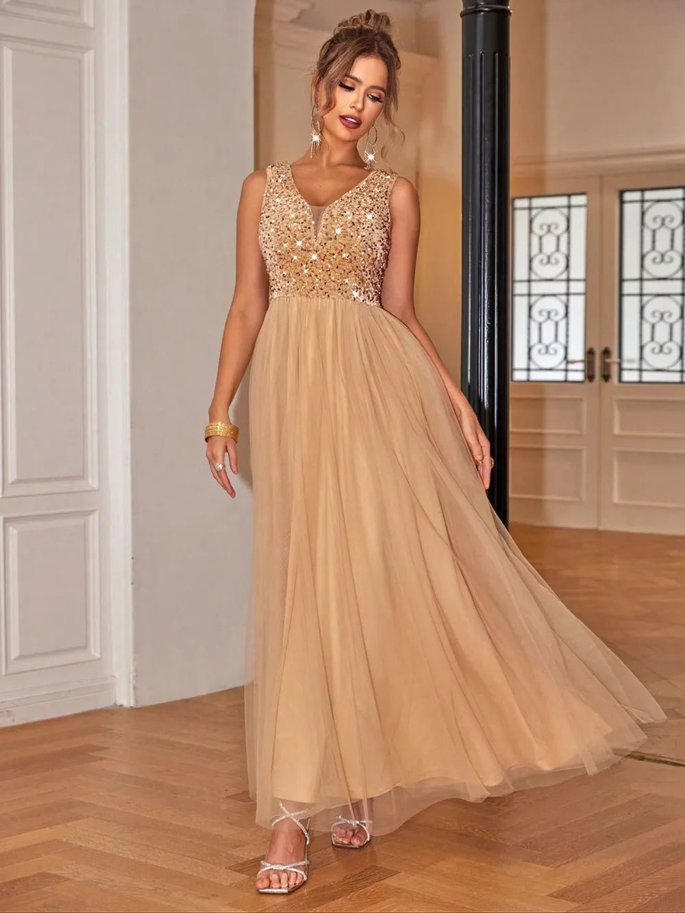 Sequin V - Neck Sleeveless Dress - SuzRevera