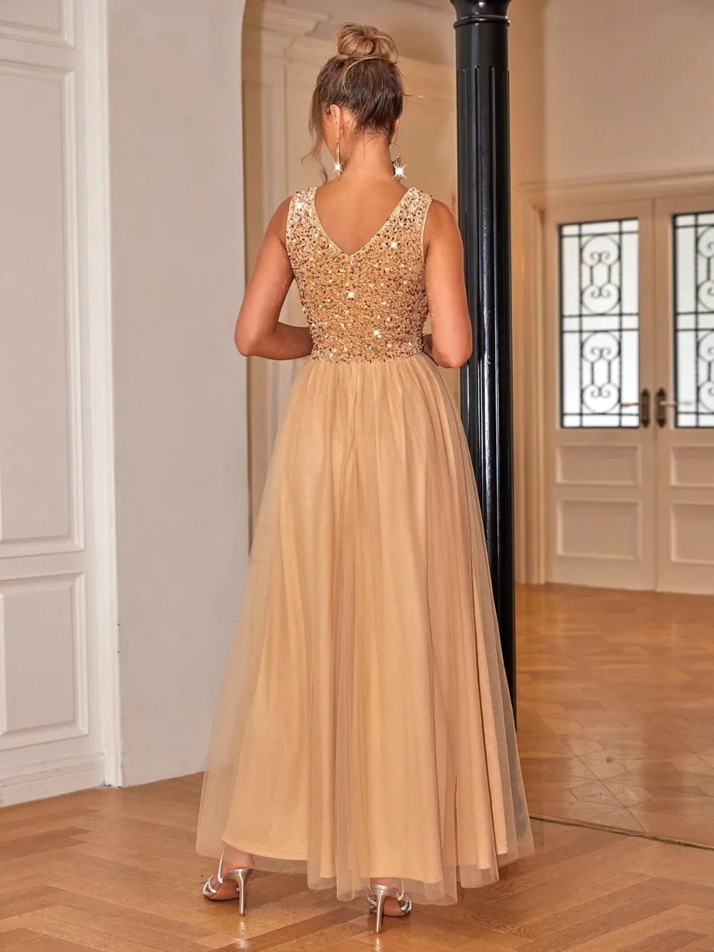 Sequin V - Neck Sleeveless Dress - SuzRevera