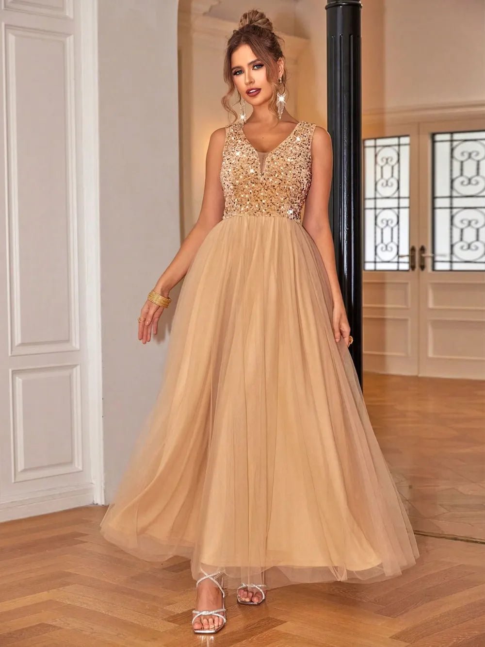 Sequin V - Neck Sleeveless Dress - SuzRevera