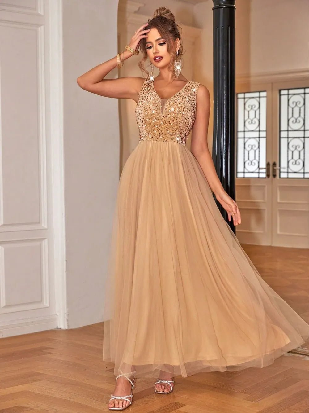 Sequin V - Neck Sleeveless Dress - SuzRevera