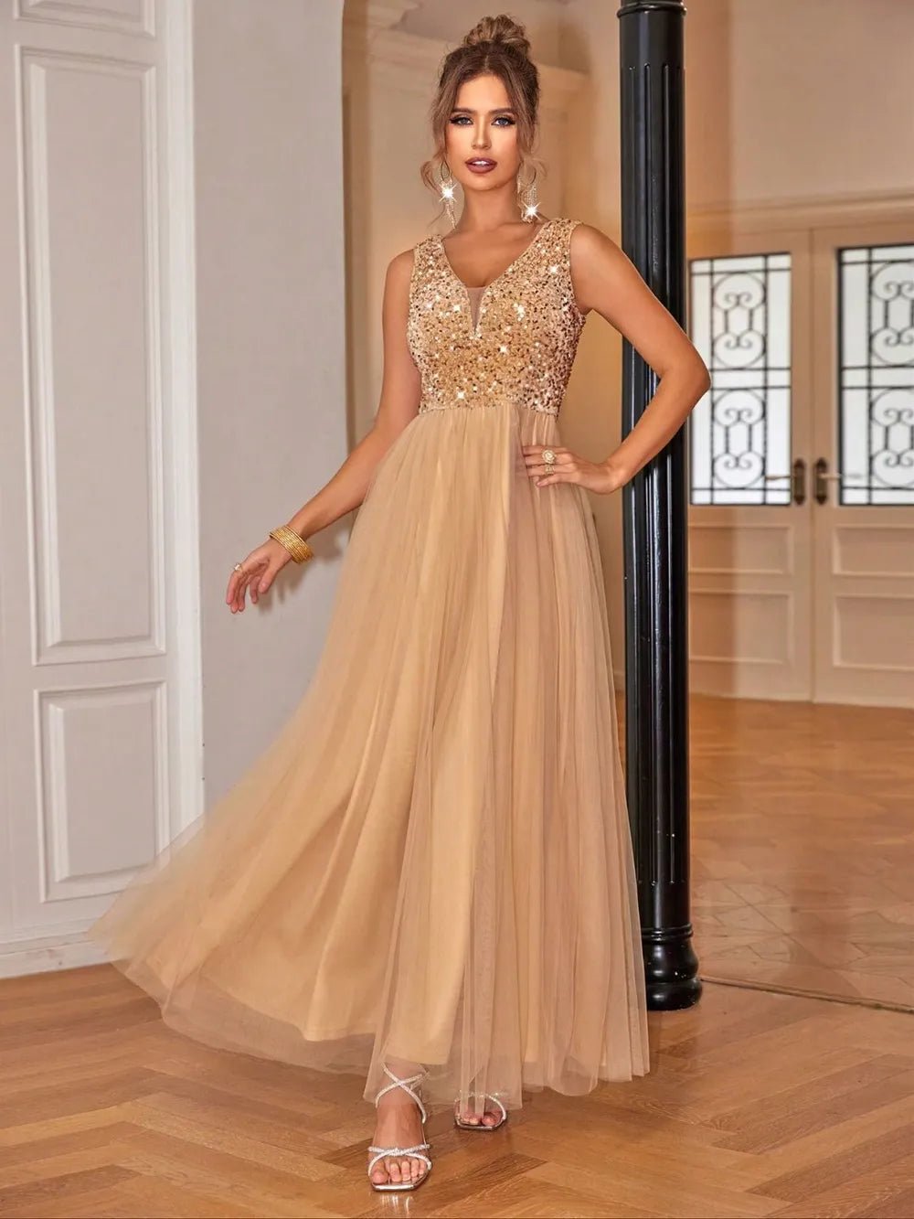 Sequin V - Neck Sleeveless Dress - SuzRevera