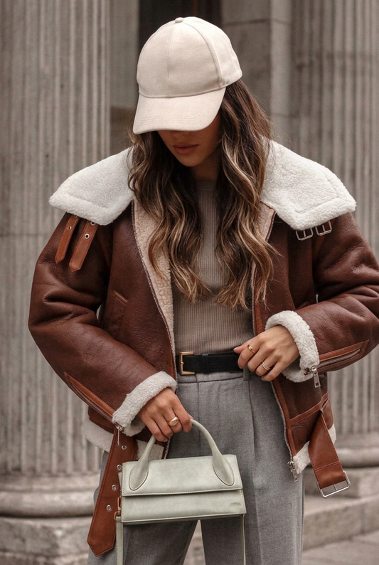 Shearling Lined Zip Up Jacket