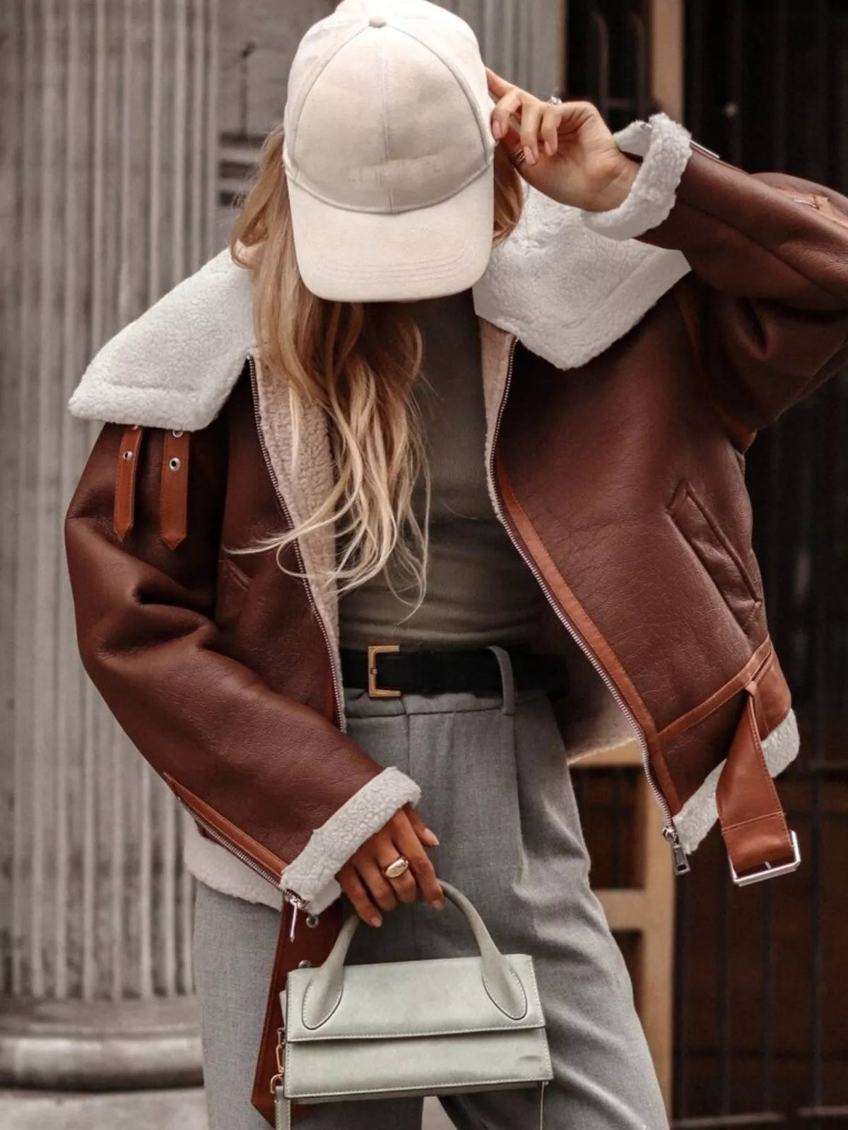 Shearling Lined Zip Up Jacket - SuzRevera