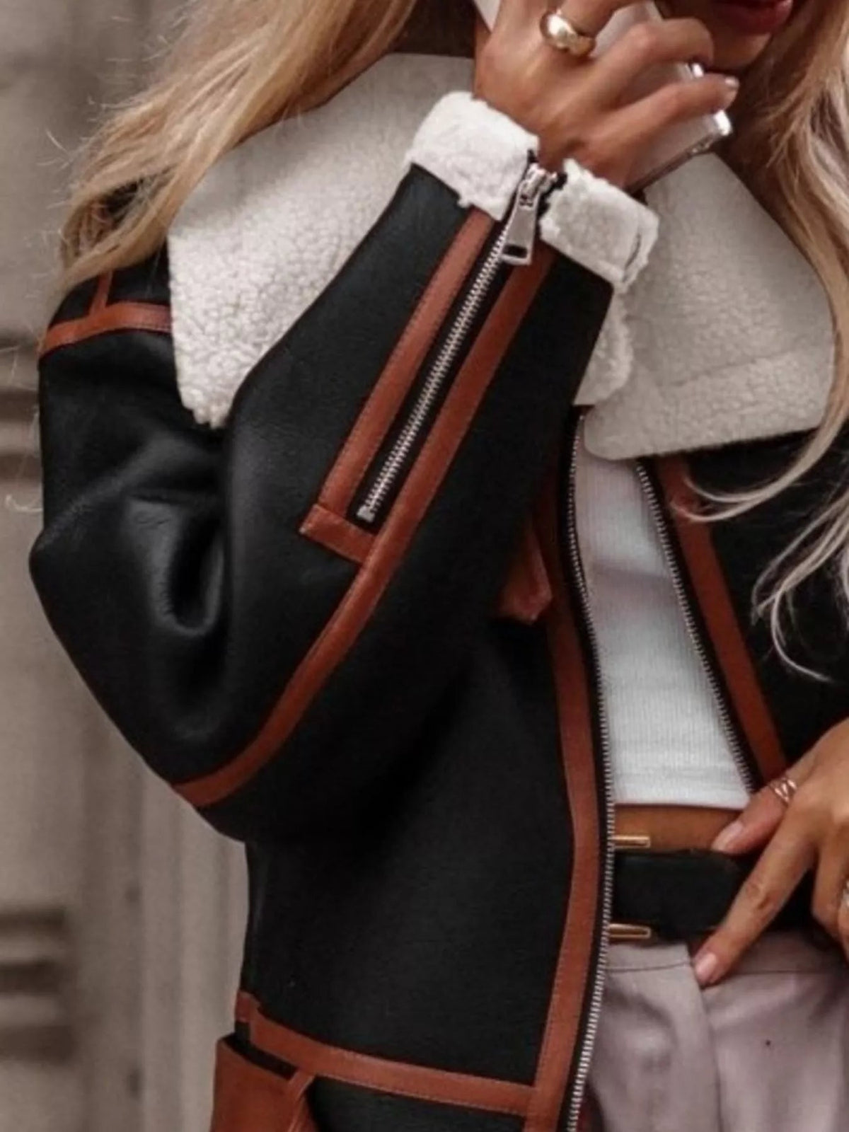 Shearling Lined Zip Up Jacket - SuzRevera