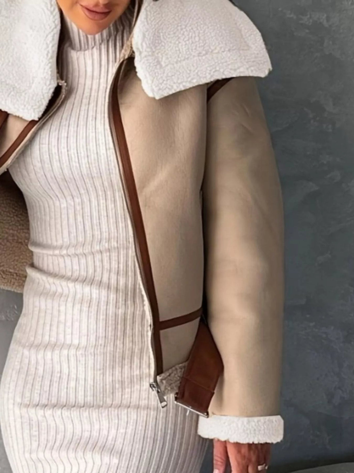 Shearling Lined Zip Up Jacket - SuzRevera