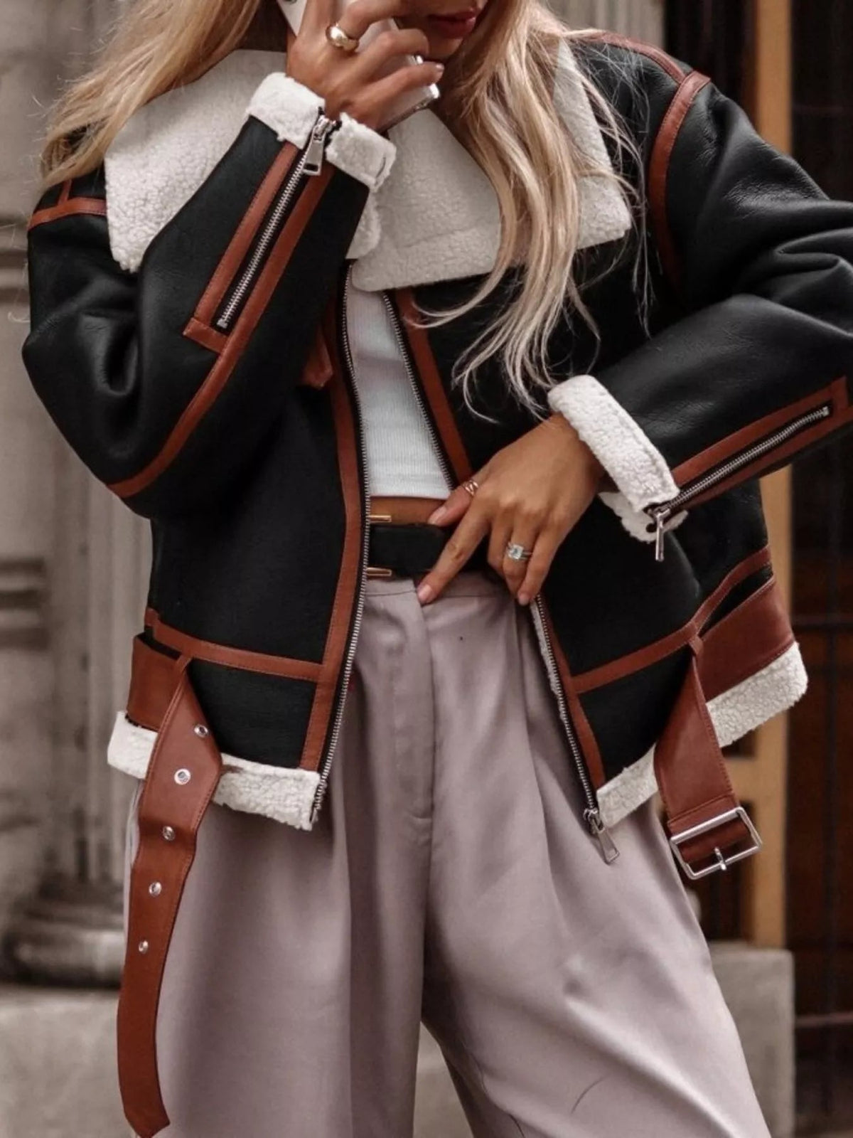Shearling Lined Zip Up Jacket - SuzRevera