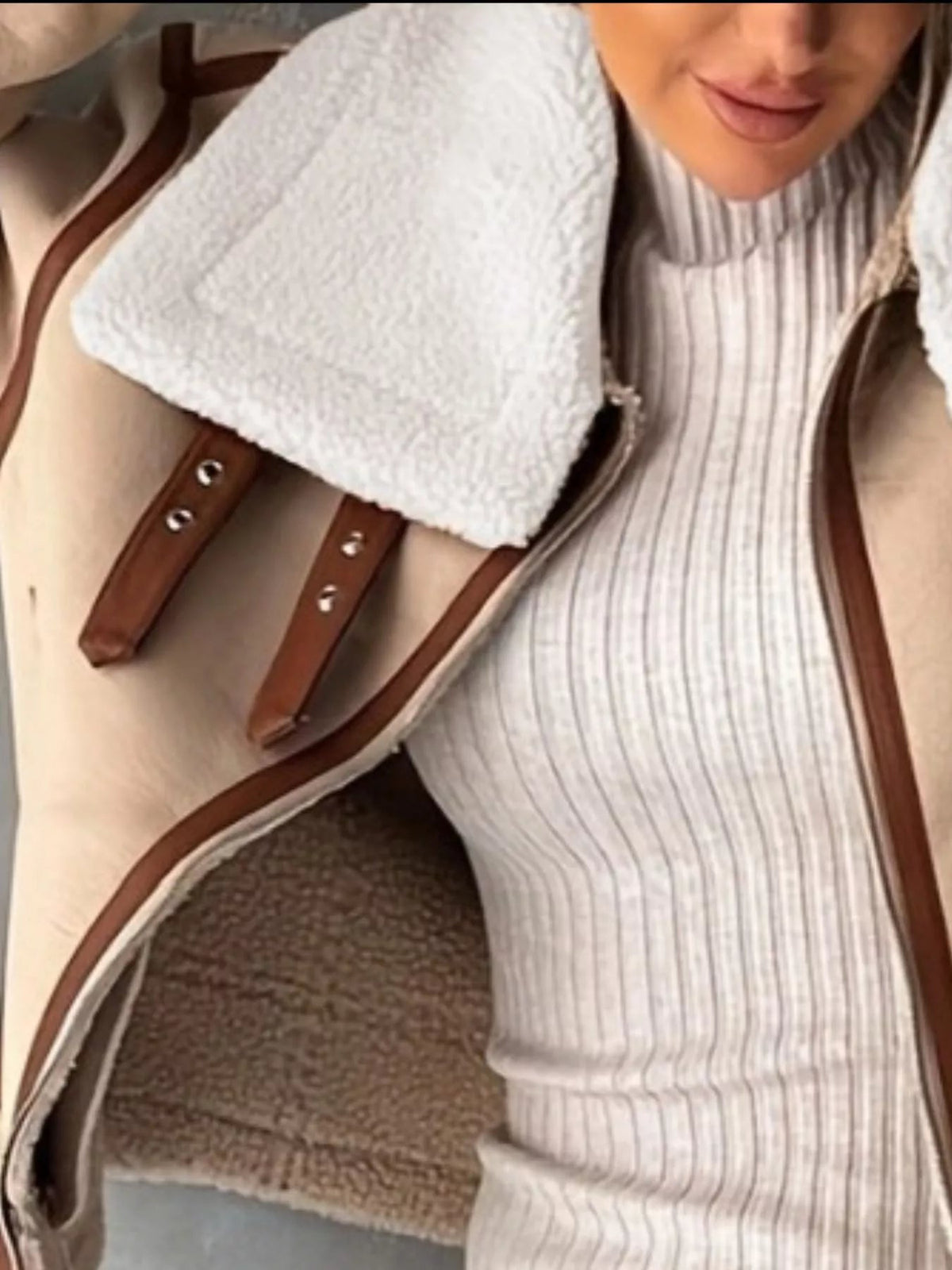 Shearling Lined Zip Up Jacket - SuzRevera