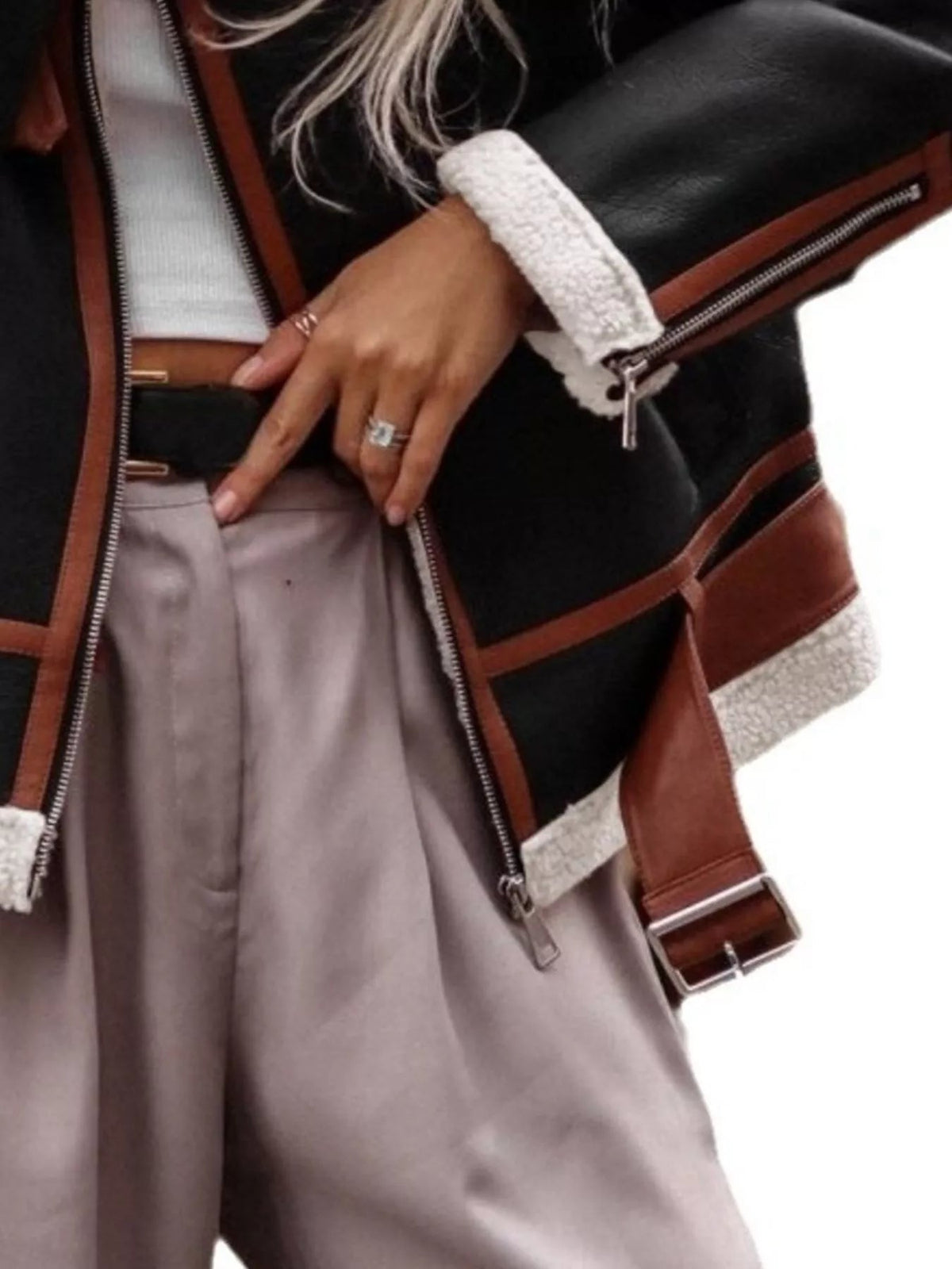 Shearling Lined Zip Up Jacket - SuzRevera
