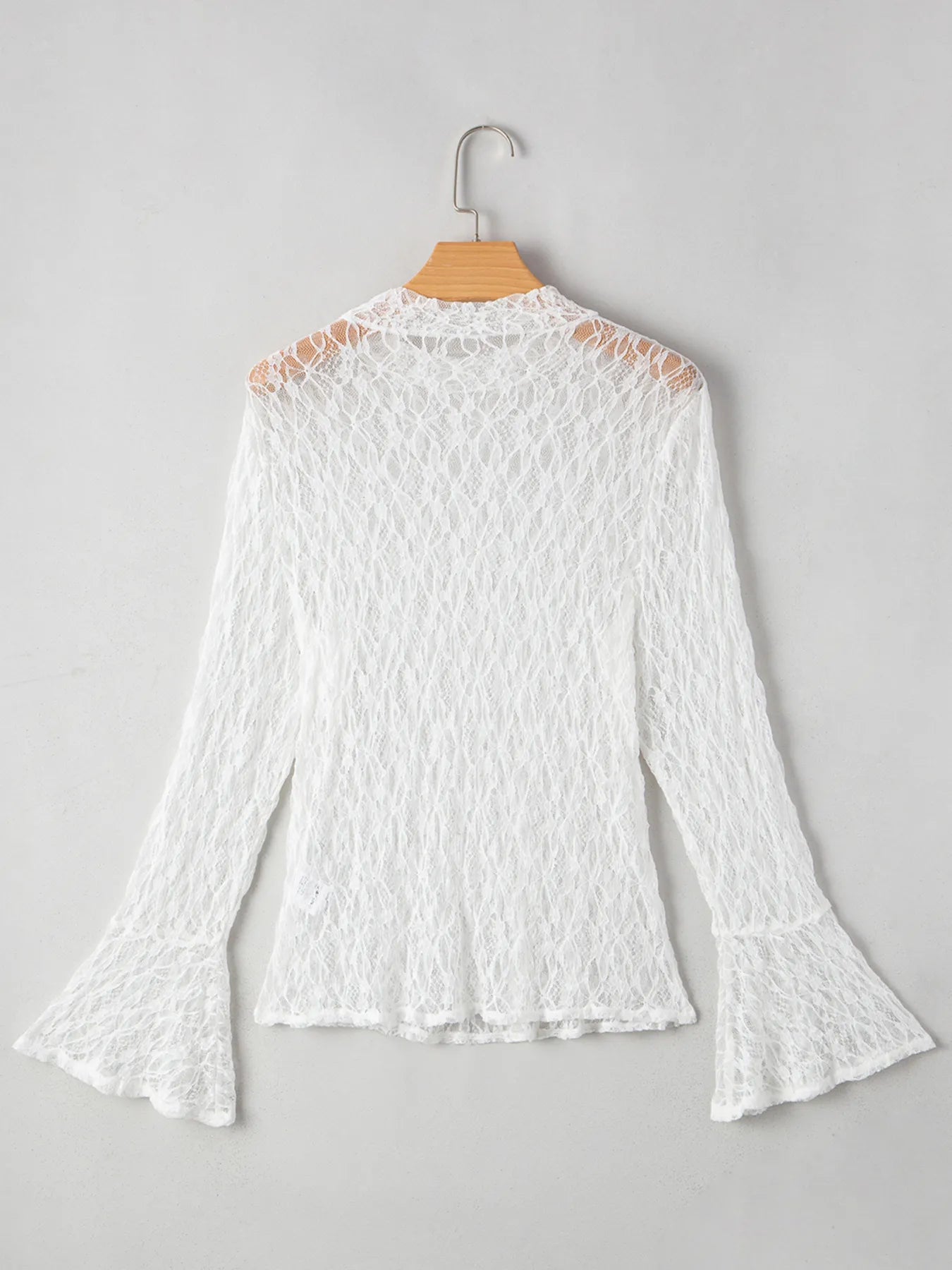 Sheer Lace Bell Sleeve Mock Neck Blouse - SuzRevera