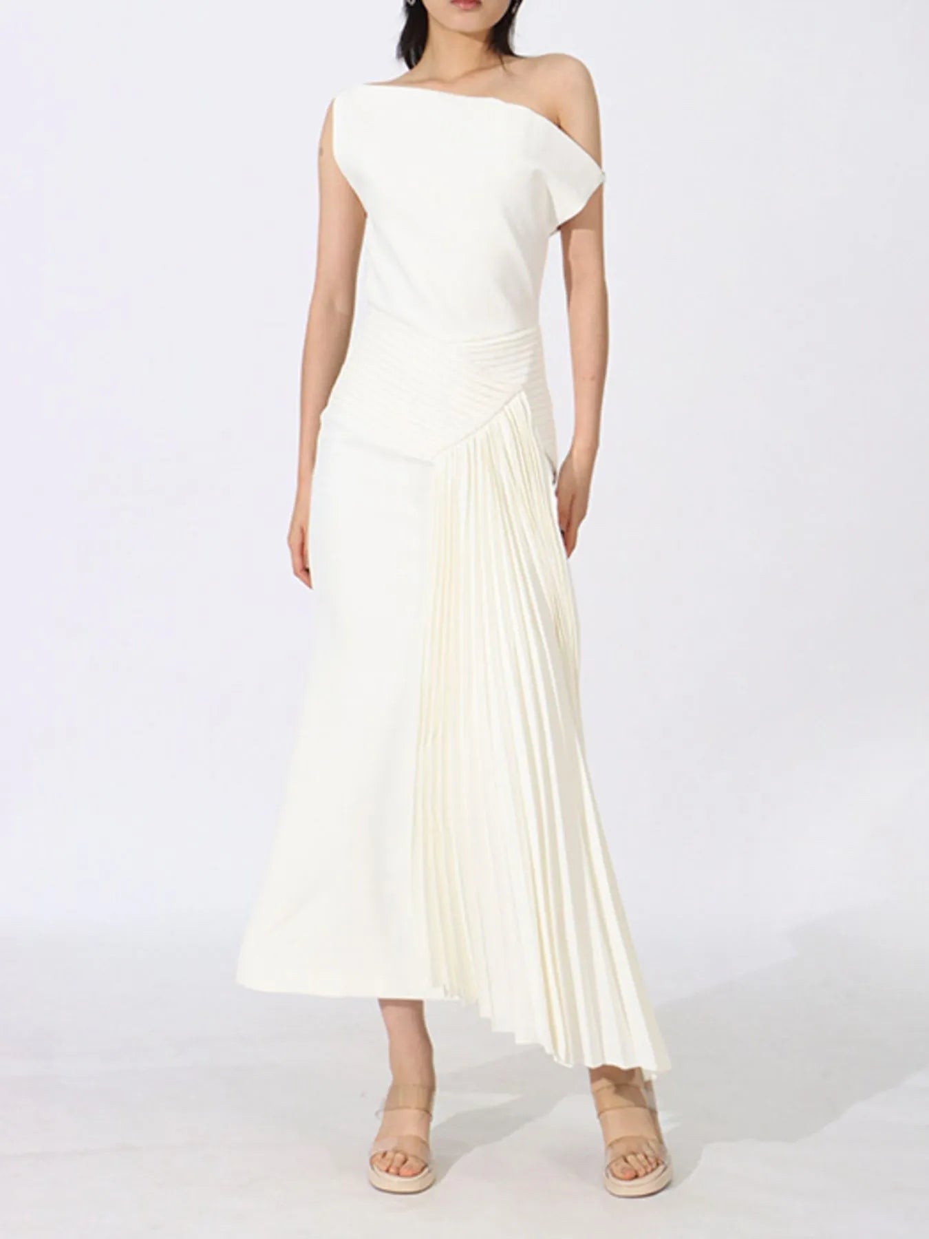 Single Shoulder Pleated Dress - SuzRevera
