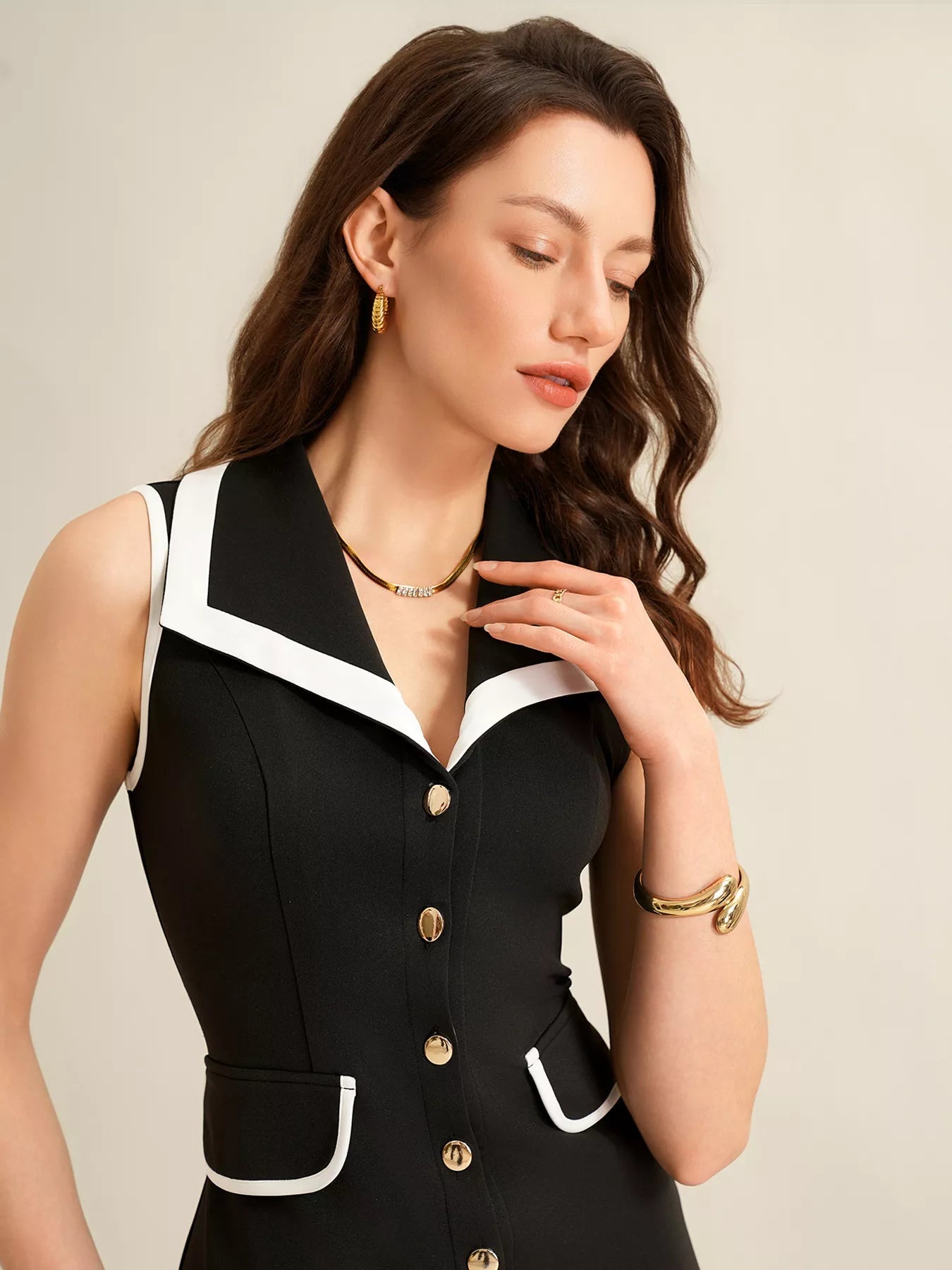 Sleeveless Button-Front Dress - SuzRevera