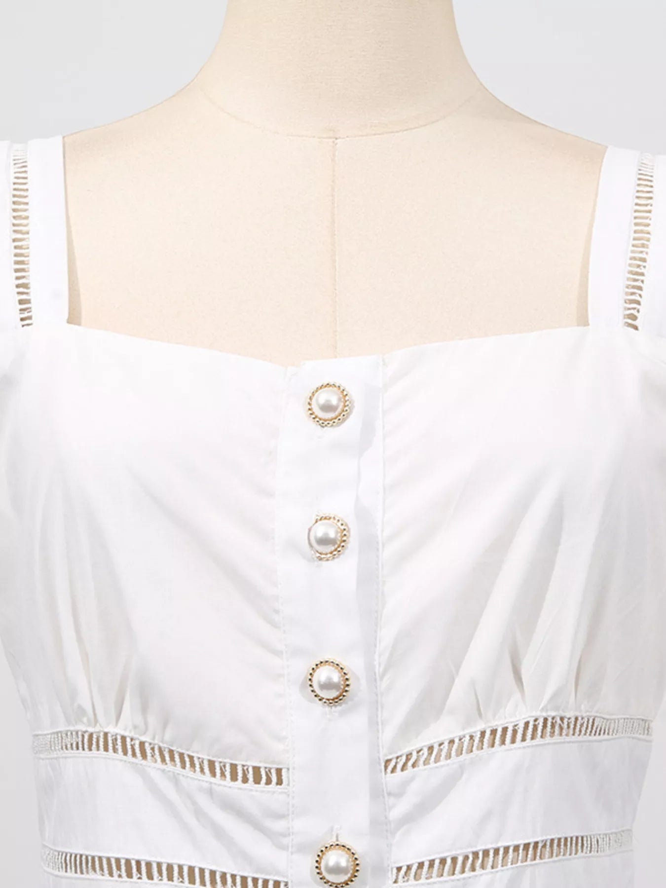 Sleeveless Eyelet Embroidered Button - Down Midi Dress - SuzRevera