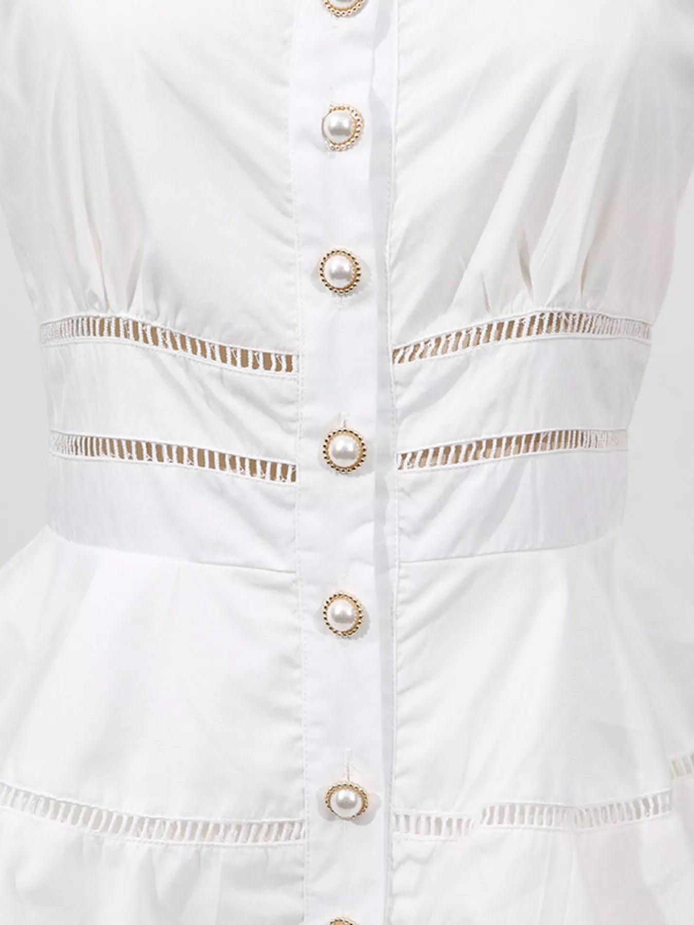 Sleeveless Eyelet Embroidered Button - Down Midi Dress - SuzRevera