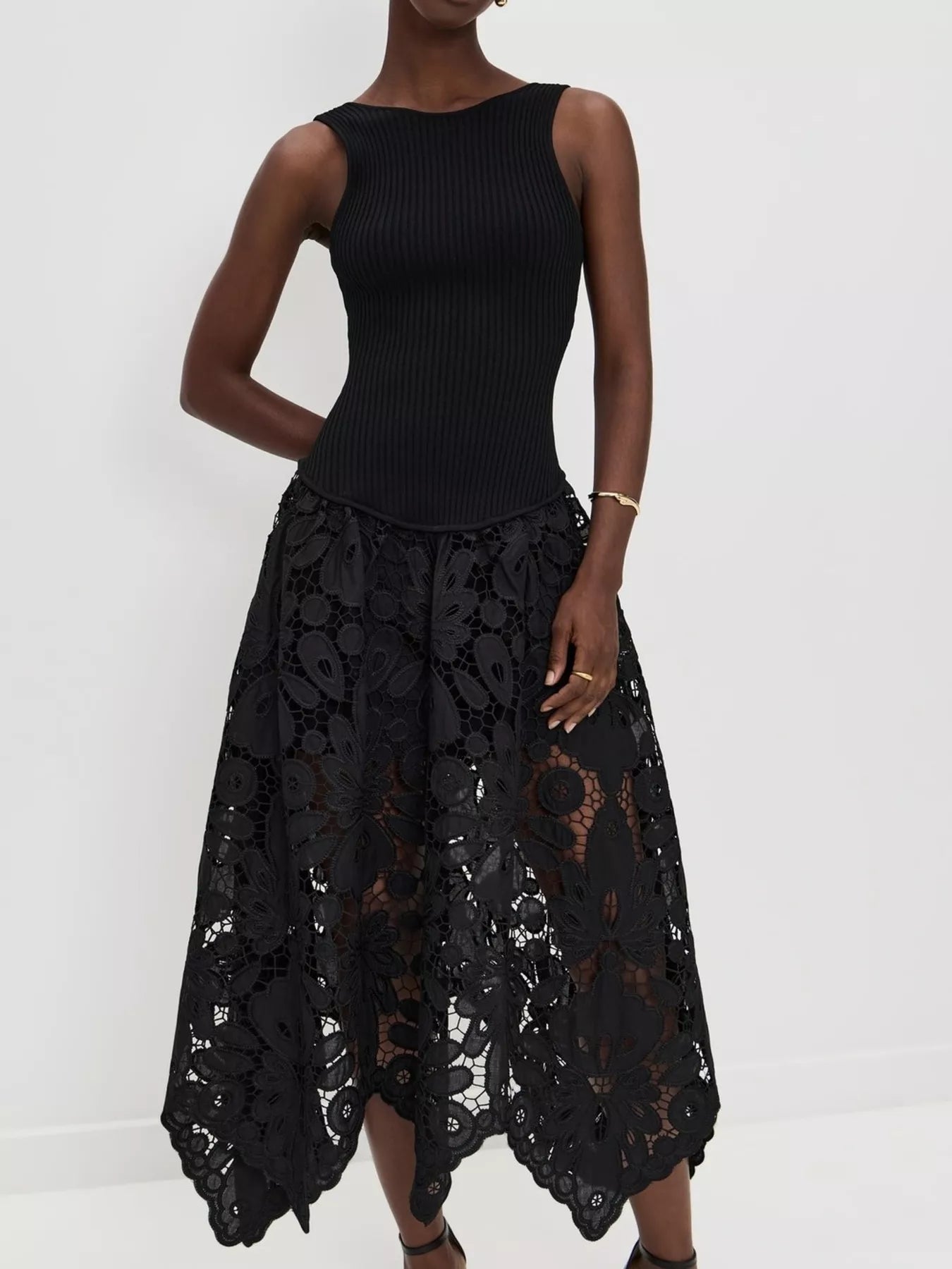 Sleeveless Ribbed Crochet Midi Dress - SuzRevera
