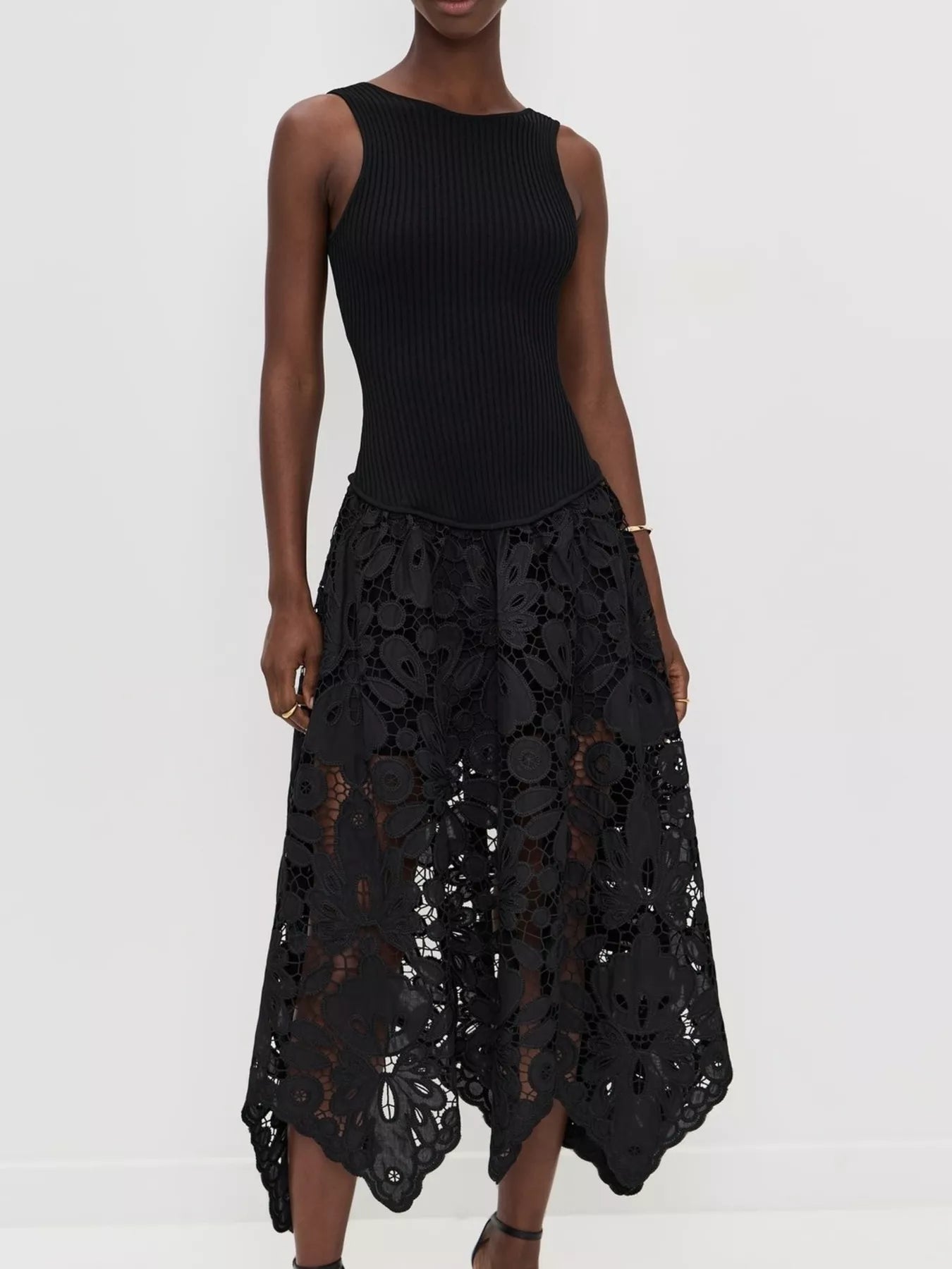 Sleeveless Ribbed Crochet Midi Dress - SuzRevera