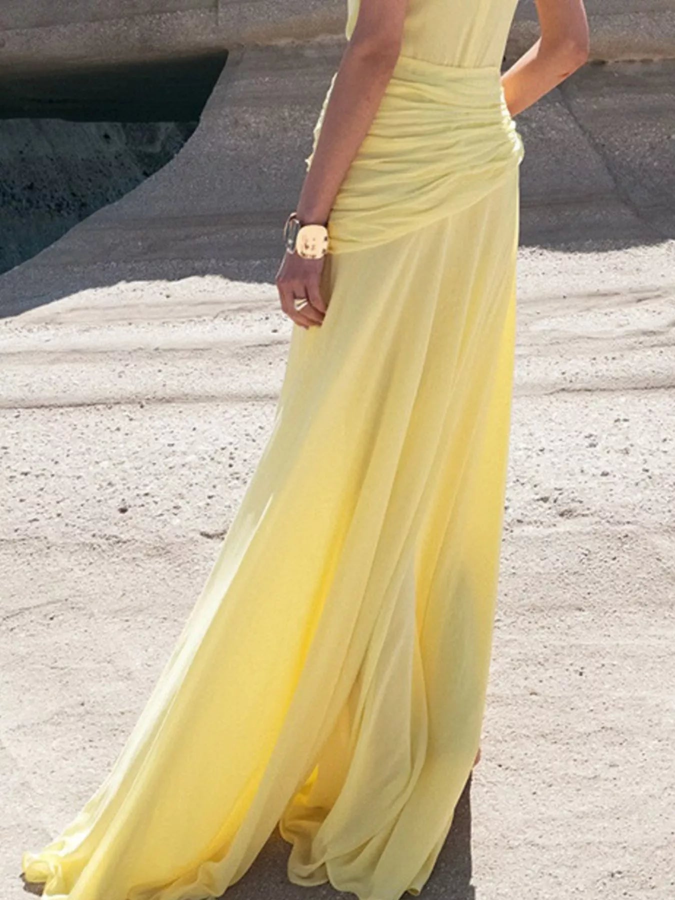 Sleeveless Ruched High-Slit Maxi Dress - SuzRevera