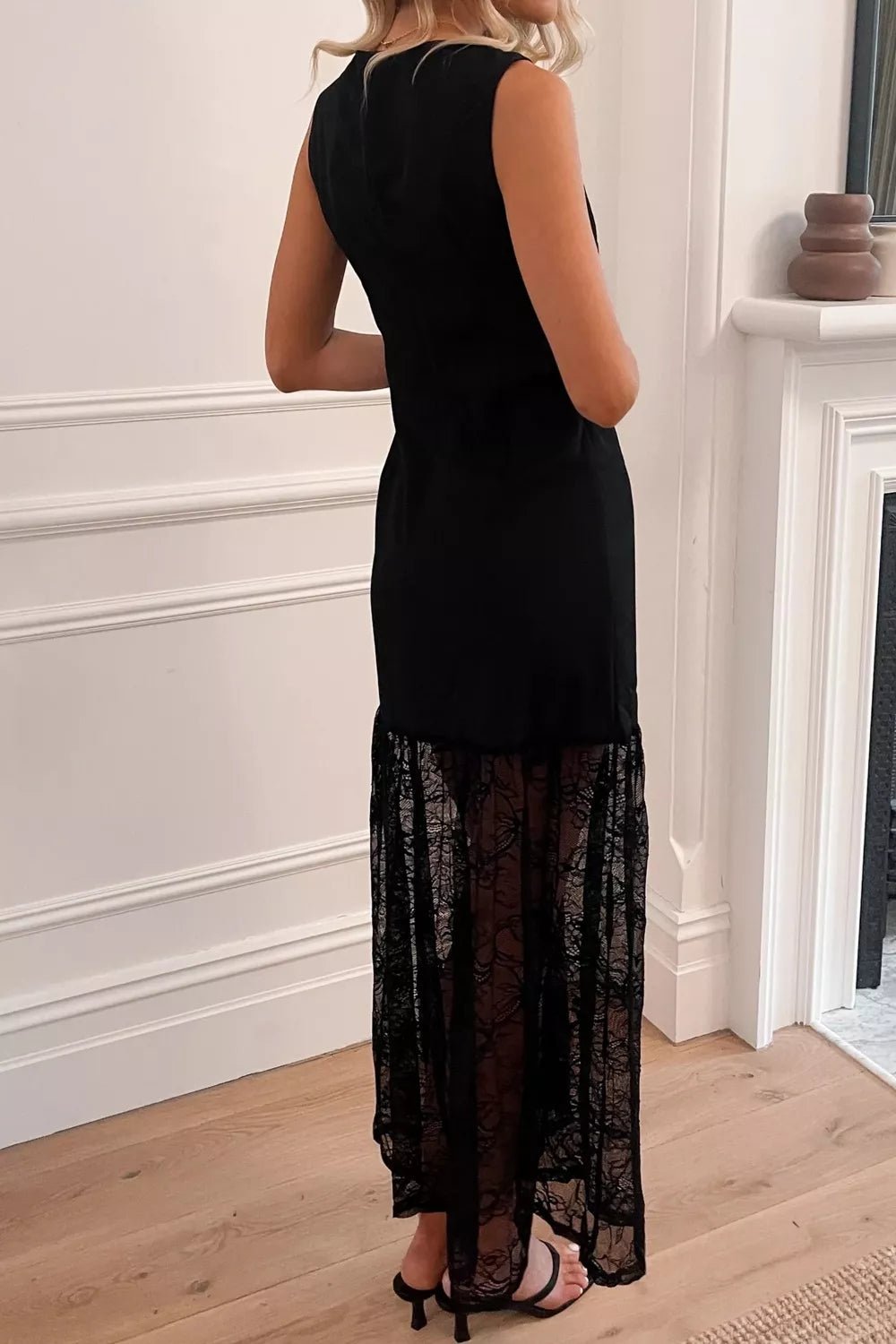 Sleeveless Sheer Floral Lace Patchwork Maxi Dress - SuzRevera