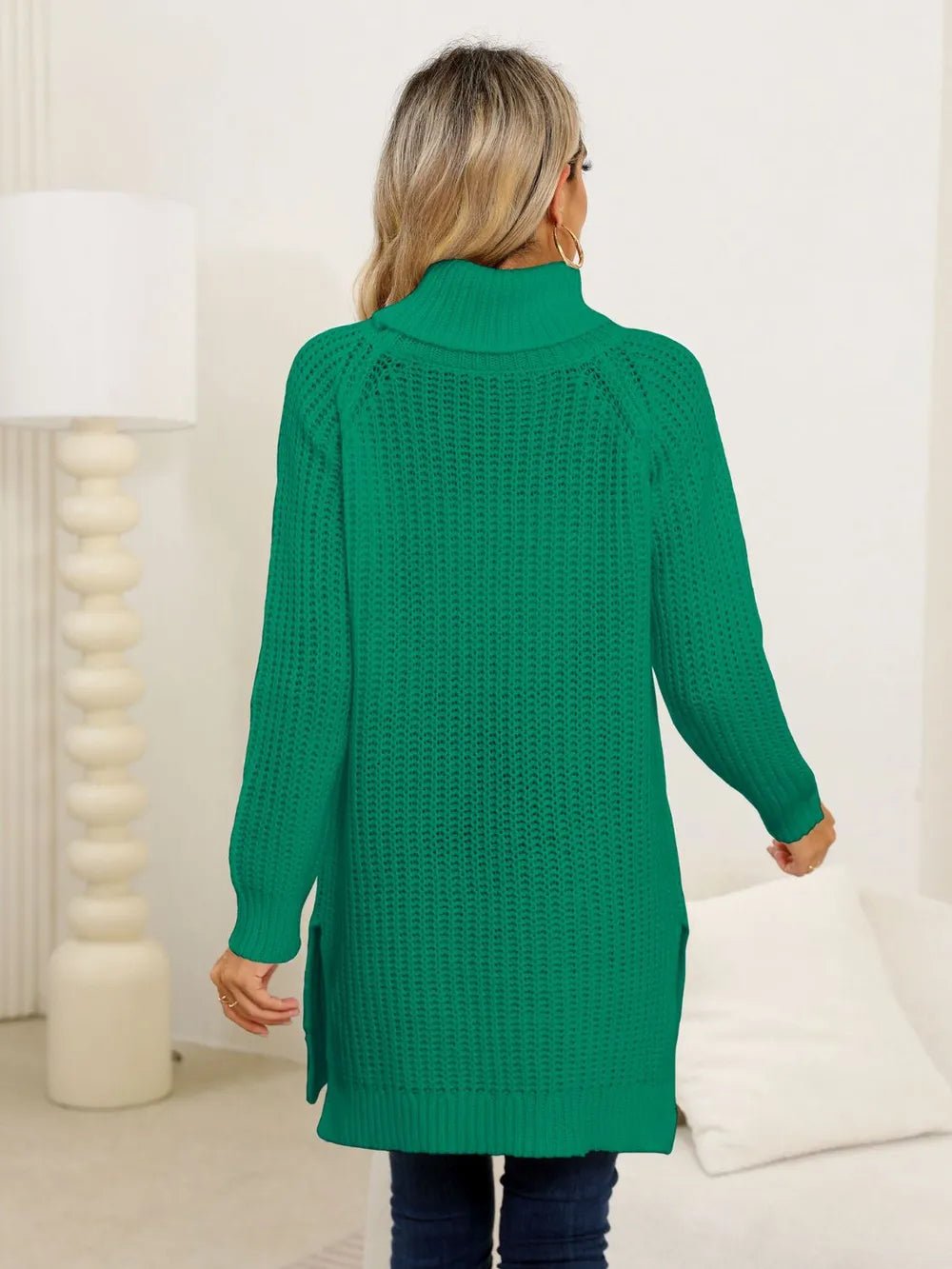 Slit Turtleneck Long Sleeve Sweater - SuzRevera