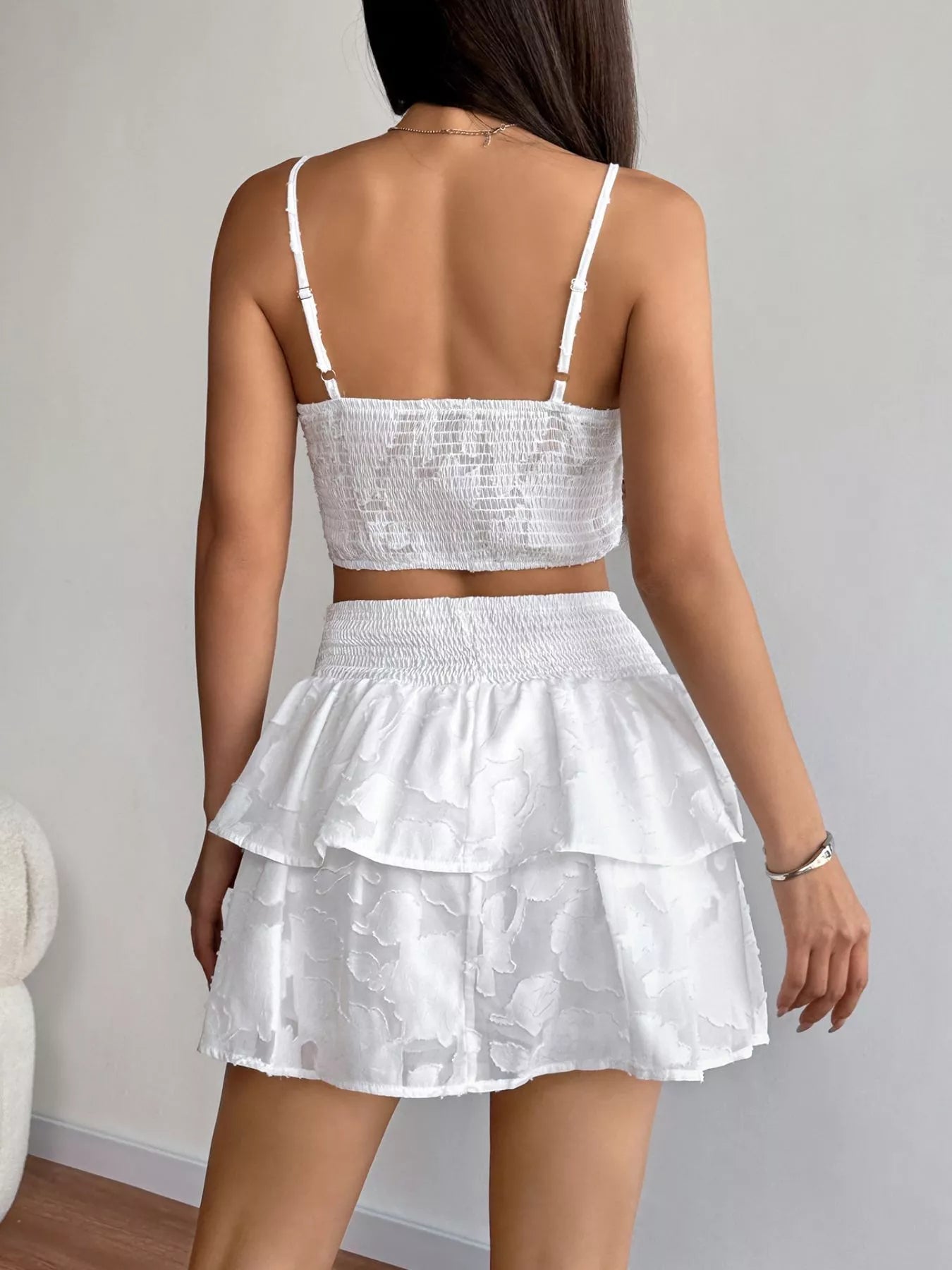 Smocked Crop Top & Ruffle Mini Skirt Set - SuzRevera