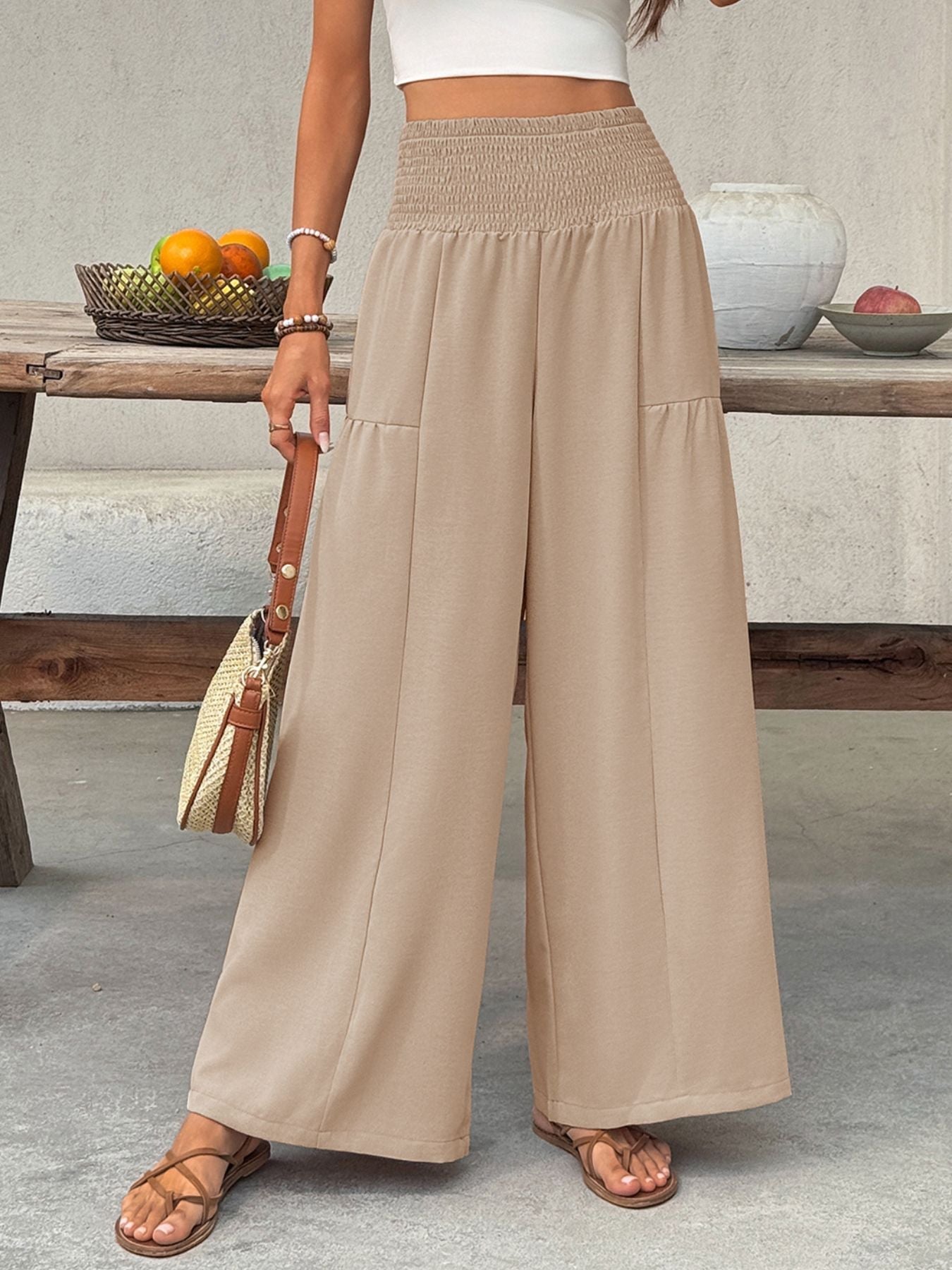 Smocked Waist Wide Leg Pants - SuzRevera