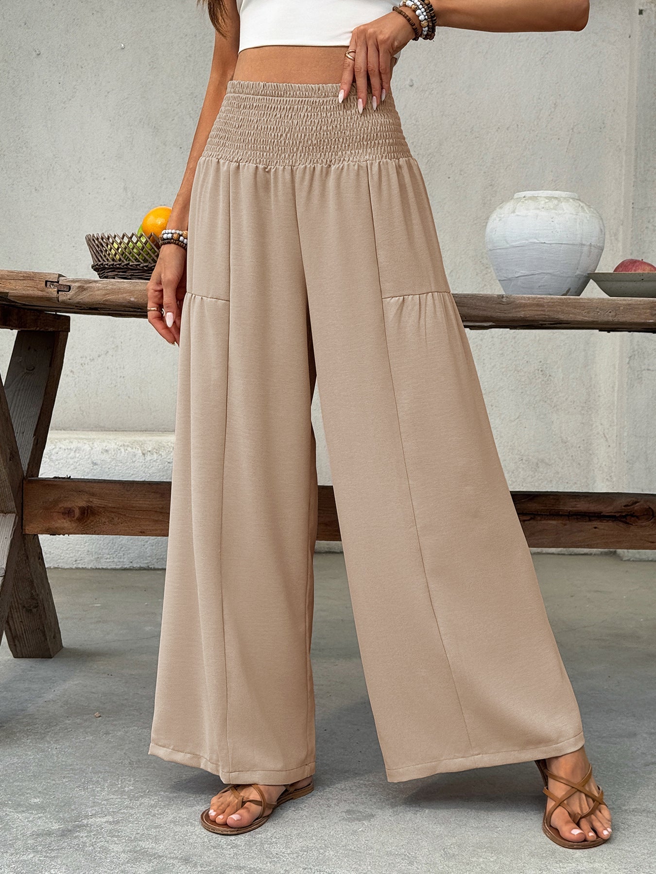 Smocked Waist Wide Leg Pants - SuzRevera