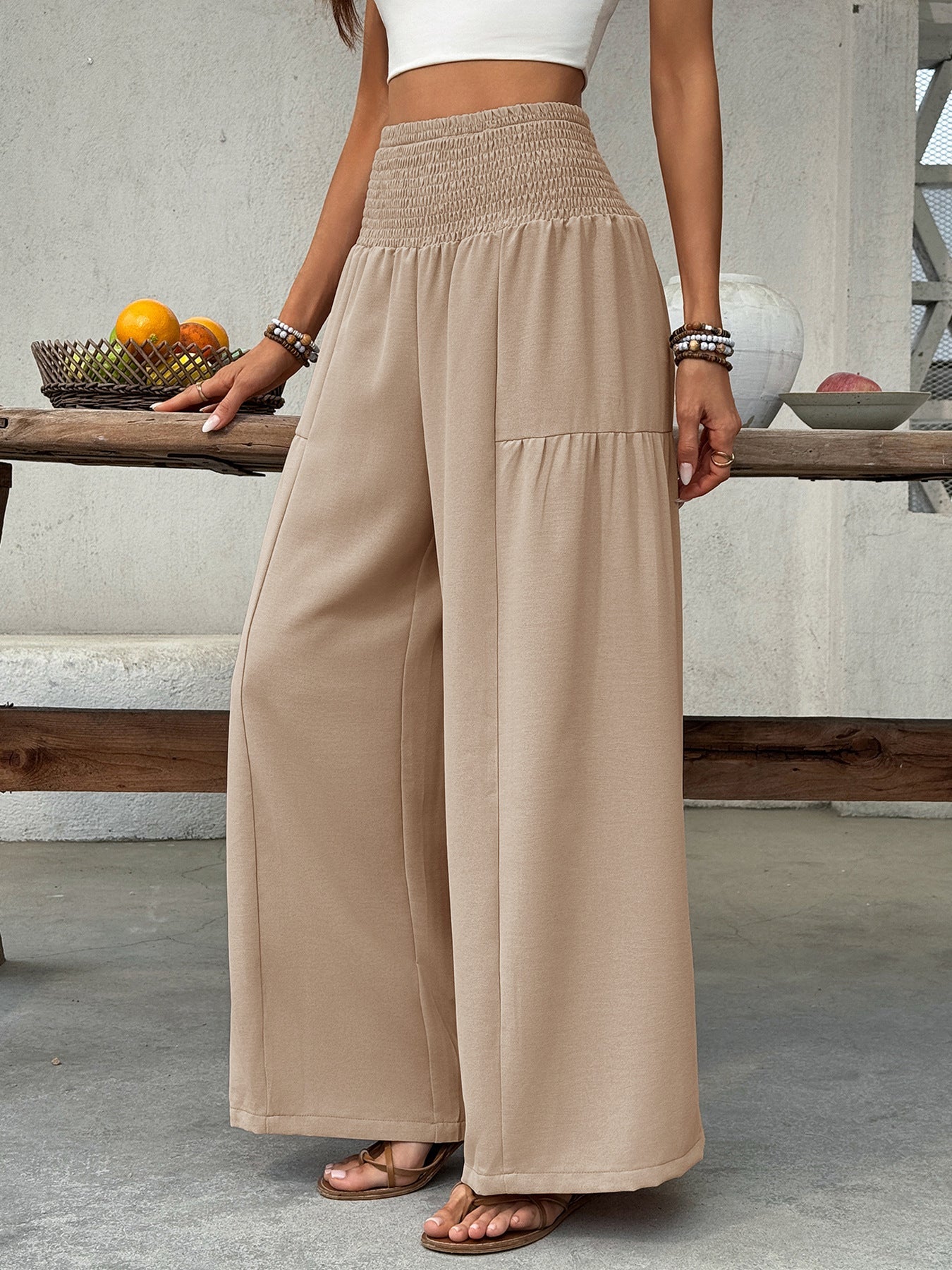 Smocked Waist Wide Leg Pants - SuzRevera
