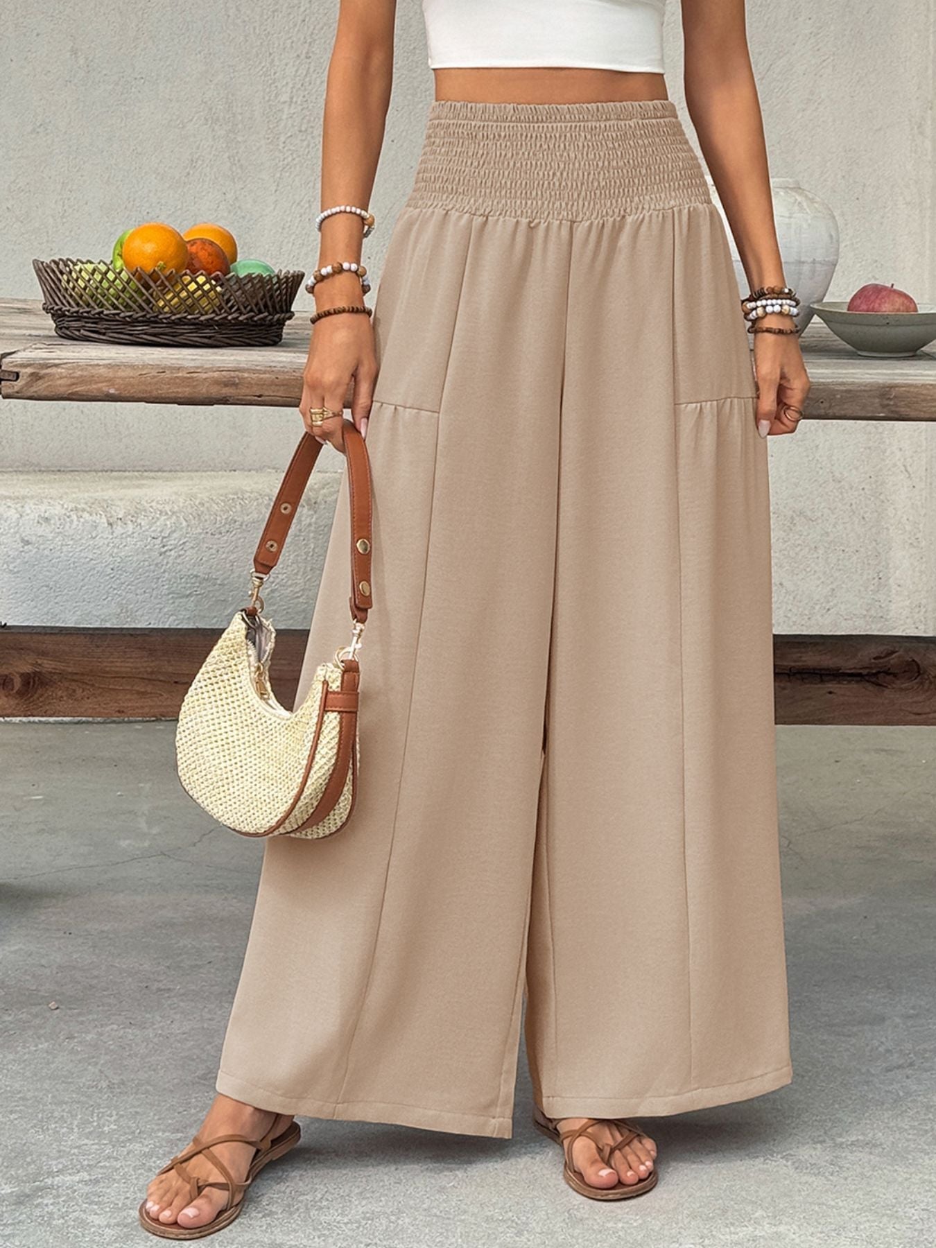 Smocked Waist Wide Leg Pants - SuzRevera