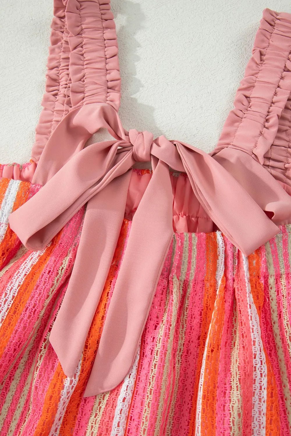 Stripe Ruffled Straps Ribbon Knot Flowy Vacation Maxi Dress - SuzRevera