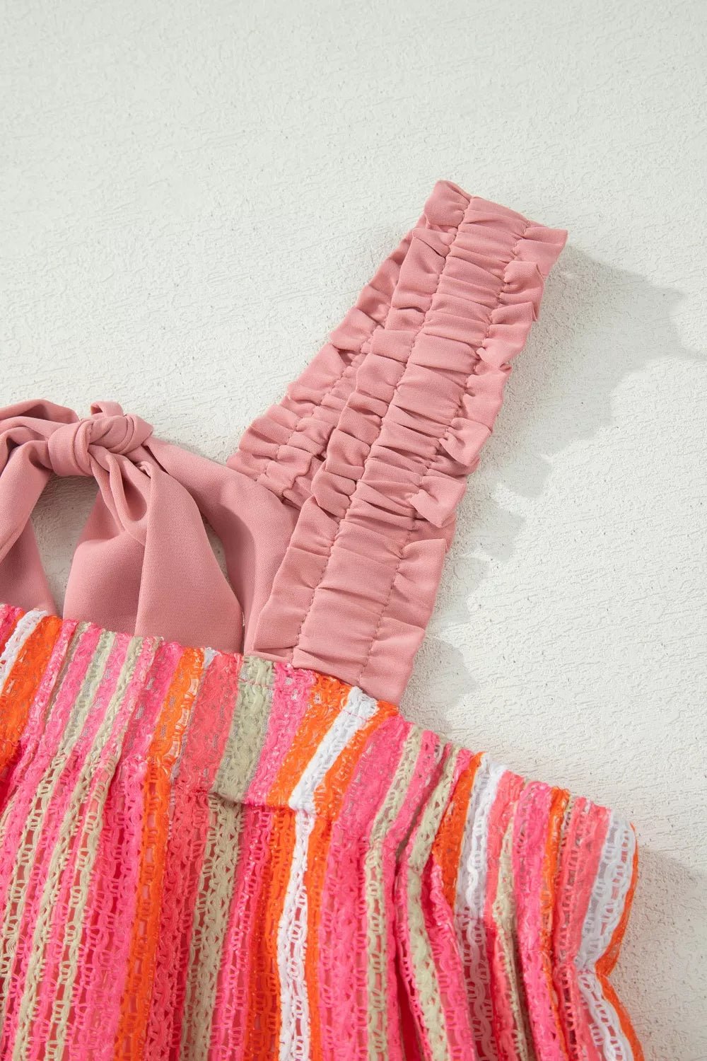 Stripe Ruffled Straps Ribbon Knot Flowy Vacation Maxi Dress - SuzRevera