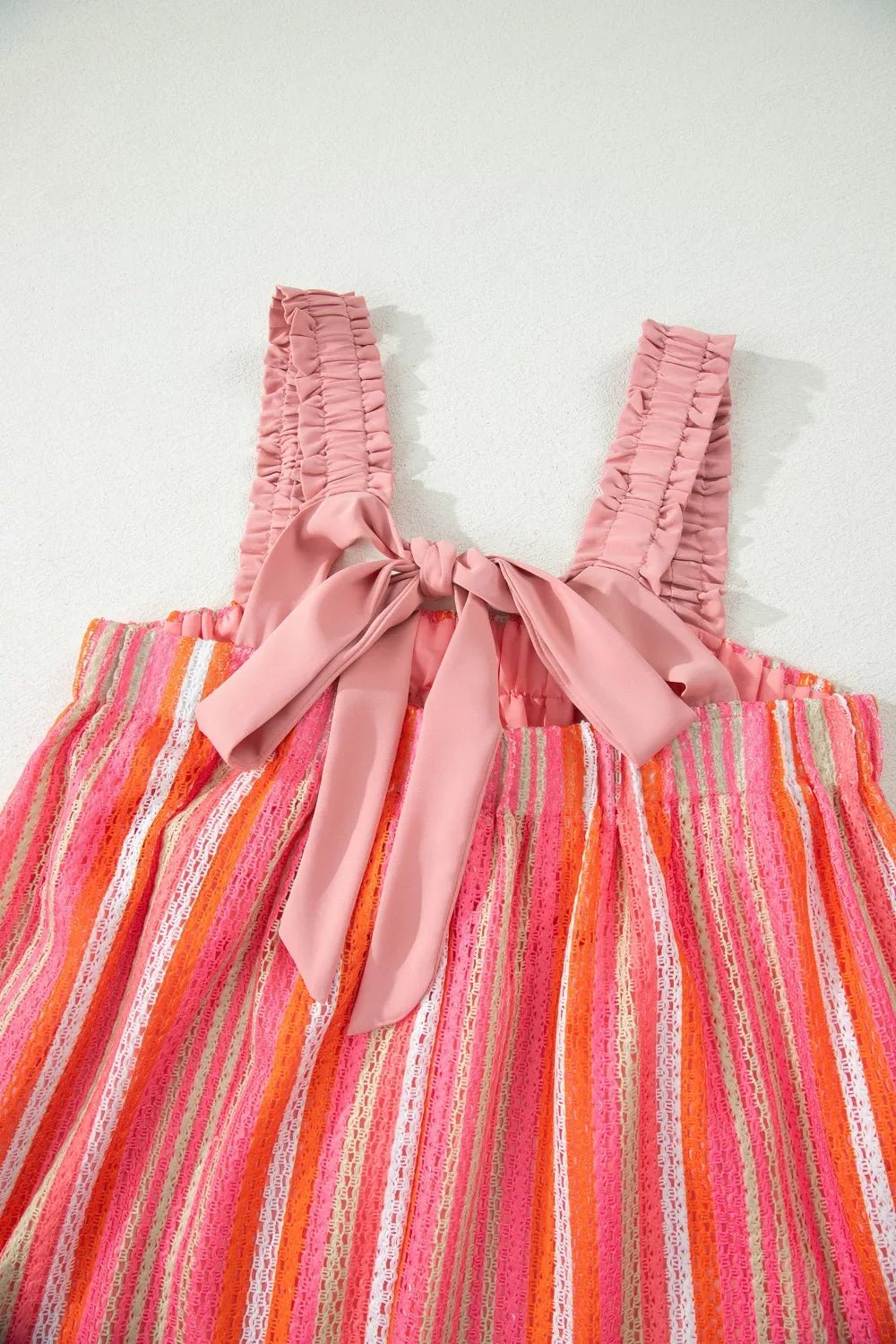 Stripe Ruffled Straps Ribbon Knot Flowy Vacation Maxi Dress - SuzRevera