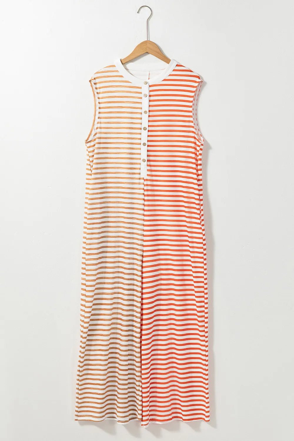 Striped Round Neck Sleeveless Jumpsuit - SuzRevera