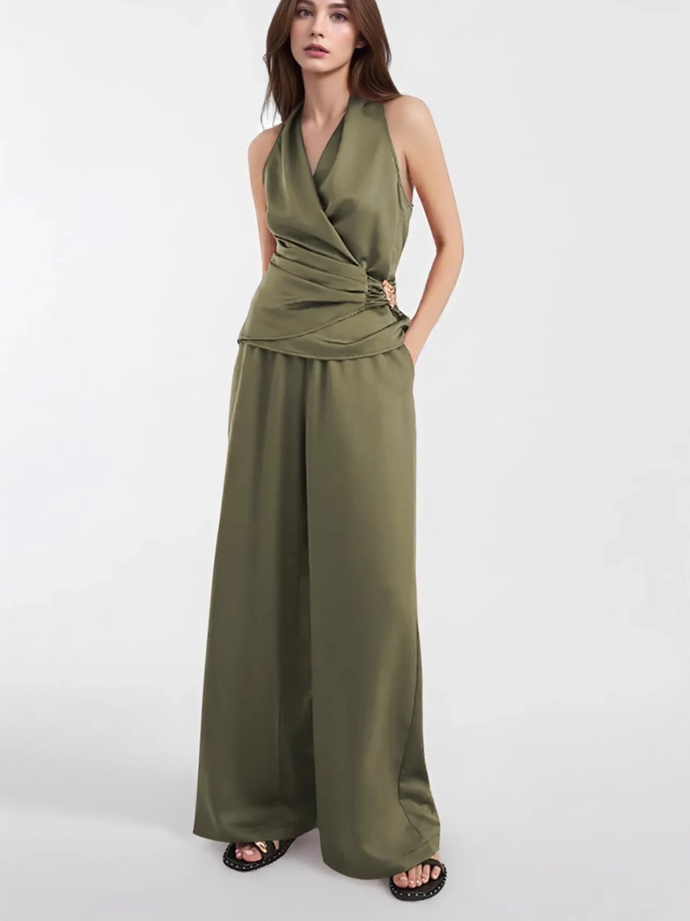 Surplice Sleeveless Top and Pants Set - SuzRevera